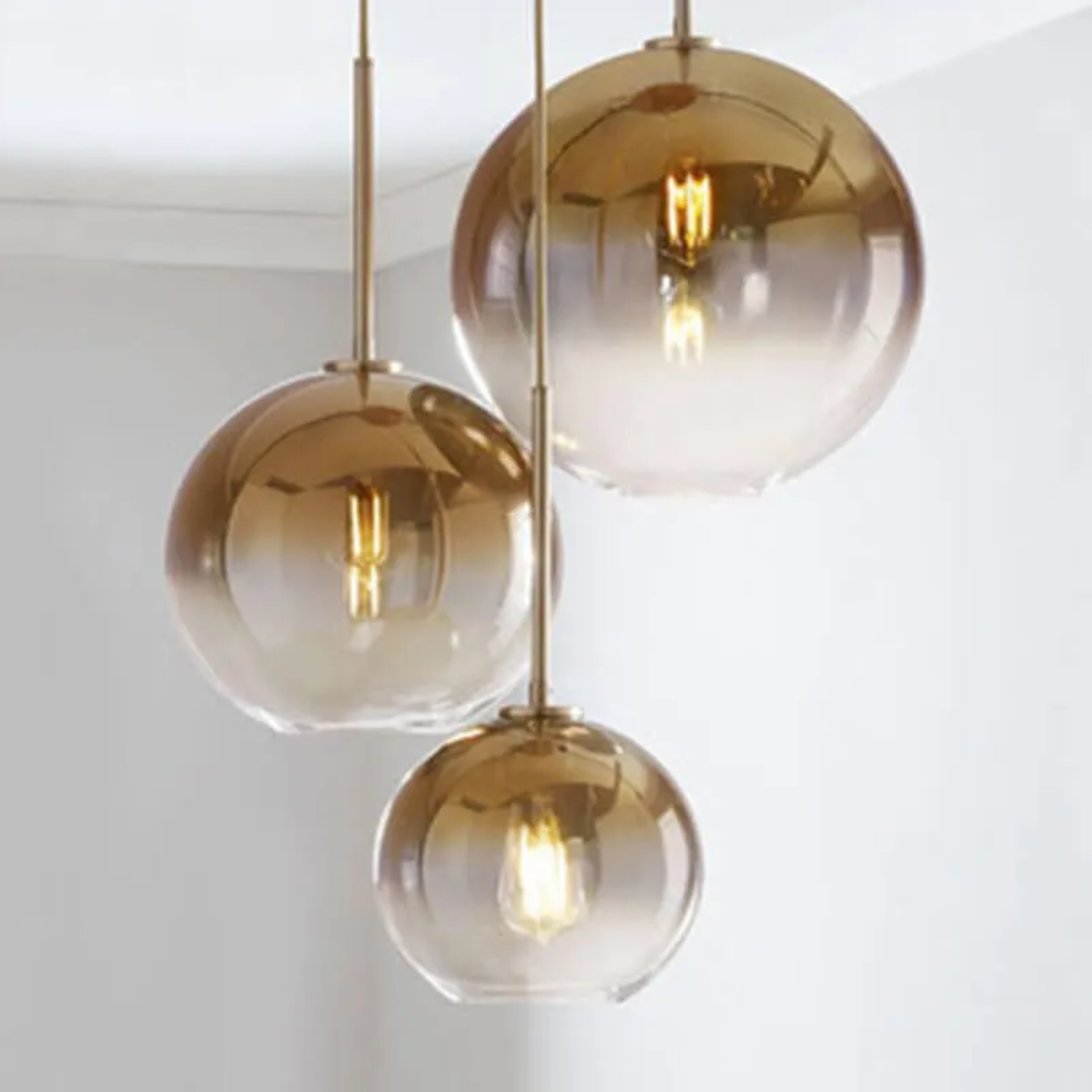 Lighom nordic globe gradient silver pendant lighting in glass — 11.81" H x 59.06" L x 11.81" W / Brushed Gold /...