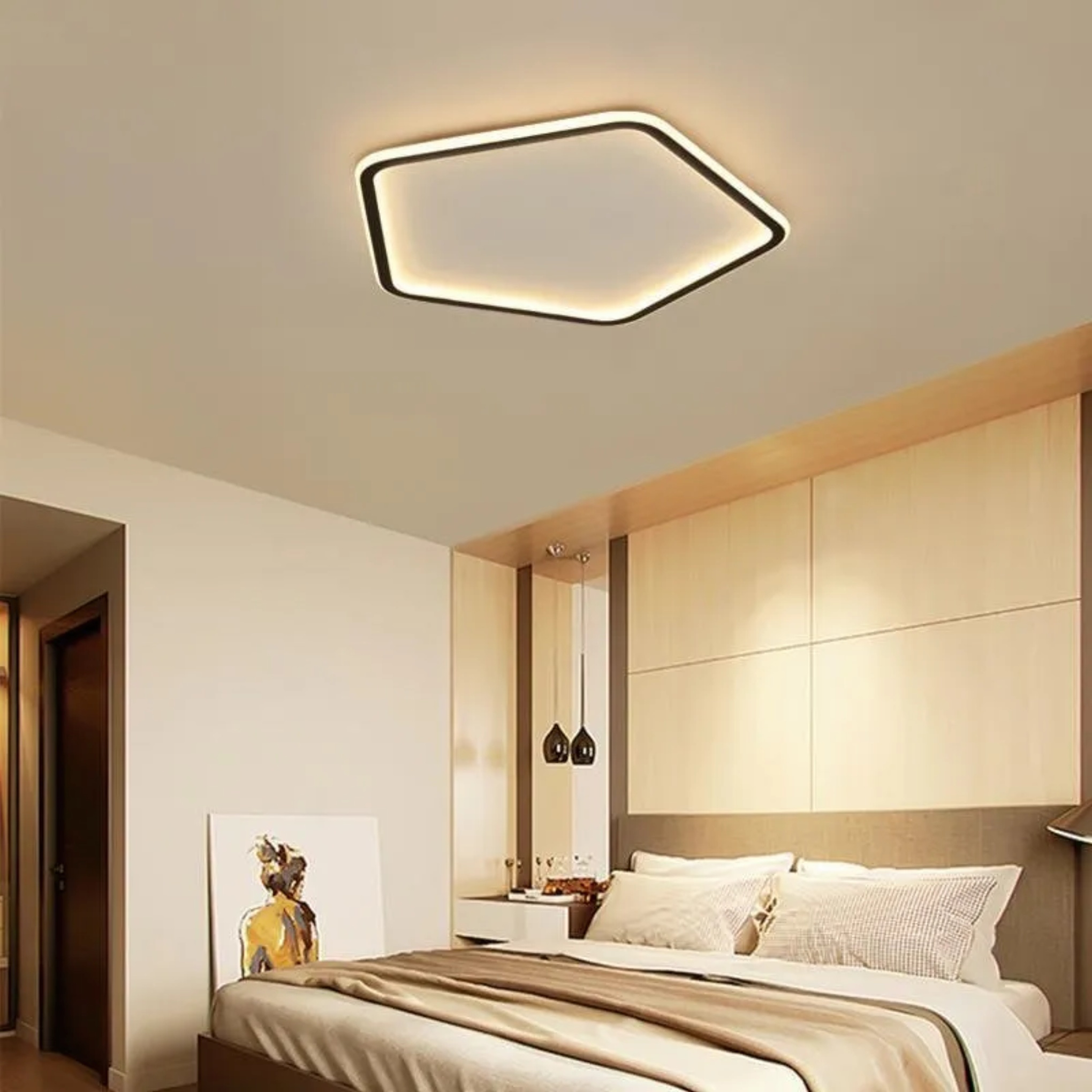 Lighom hexagon iron flush mount lighting for bedroom — 15" Diameter / Cool White (6000K)