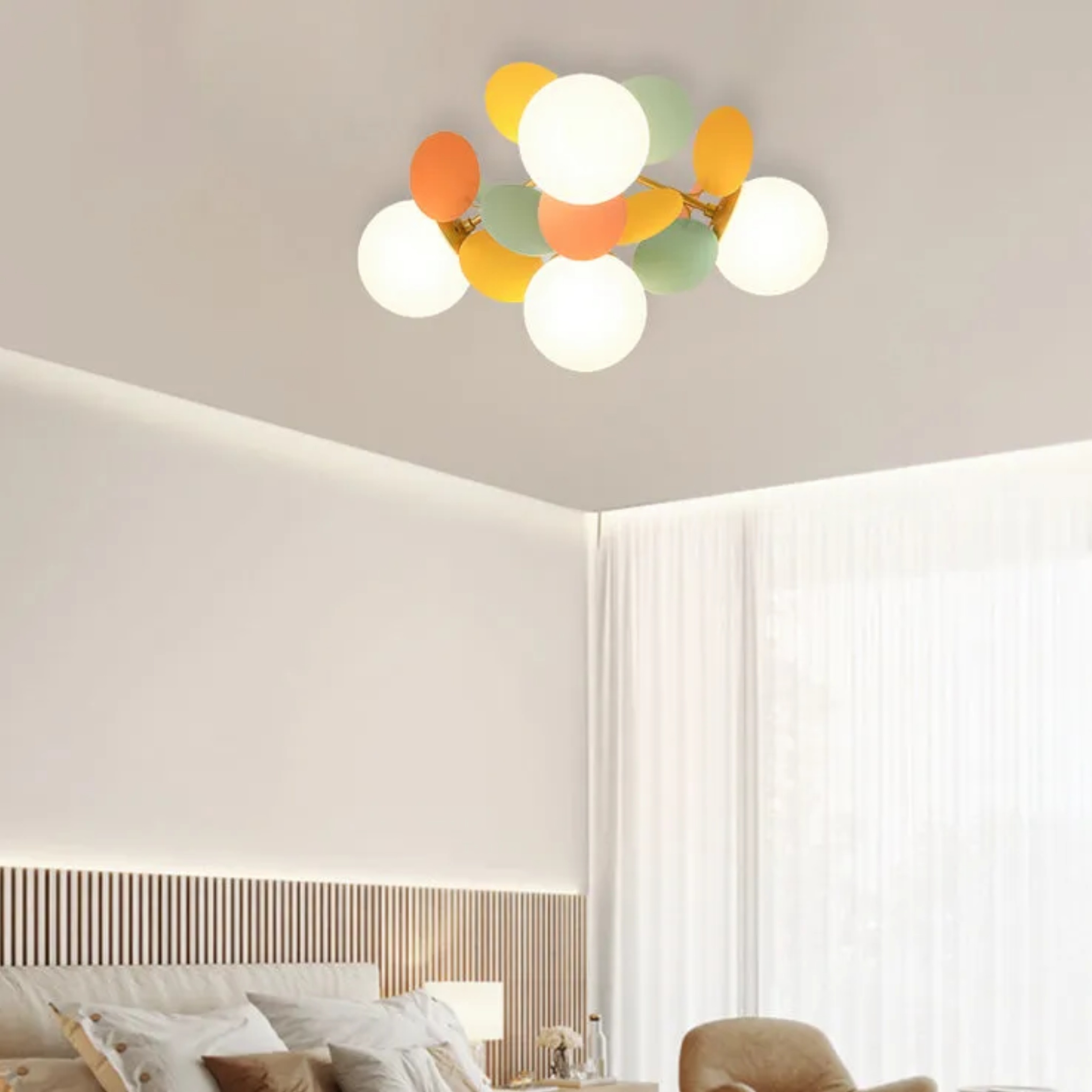 Nordic flower branch white semi-flush mount light — Colorful / 4-Light / 110V-120V (US/CA