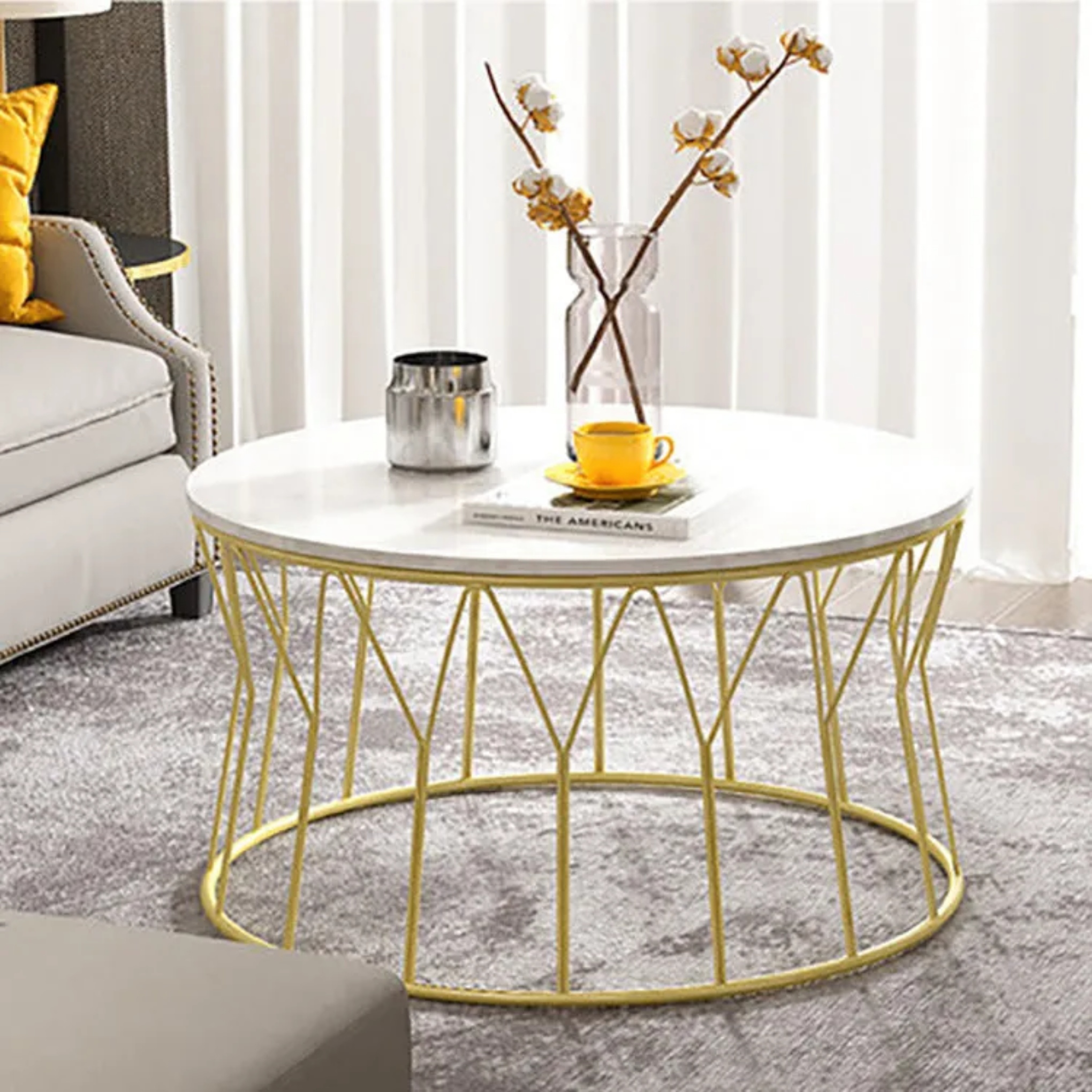 Iron coffee tables in white — 23.5" L x 23.5" W x 17.5" H