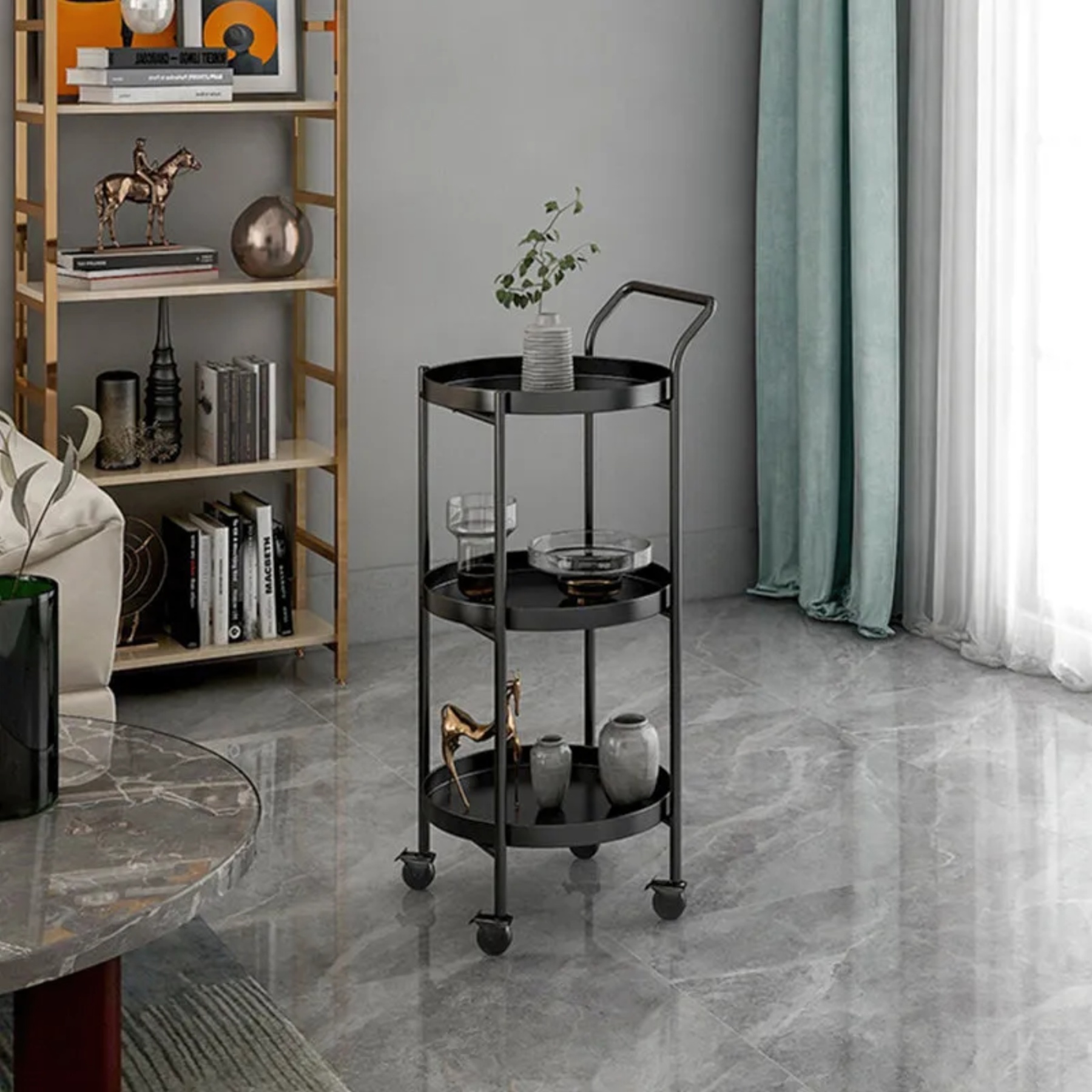 Nordic 3-tier movable black iron end & side tables — 2-Tier Without Handle / Gold