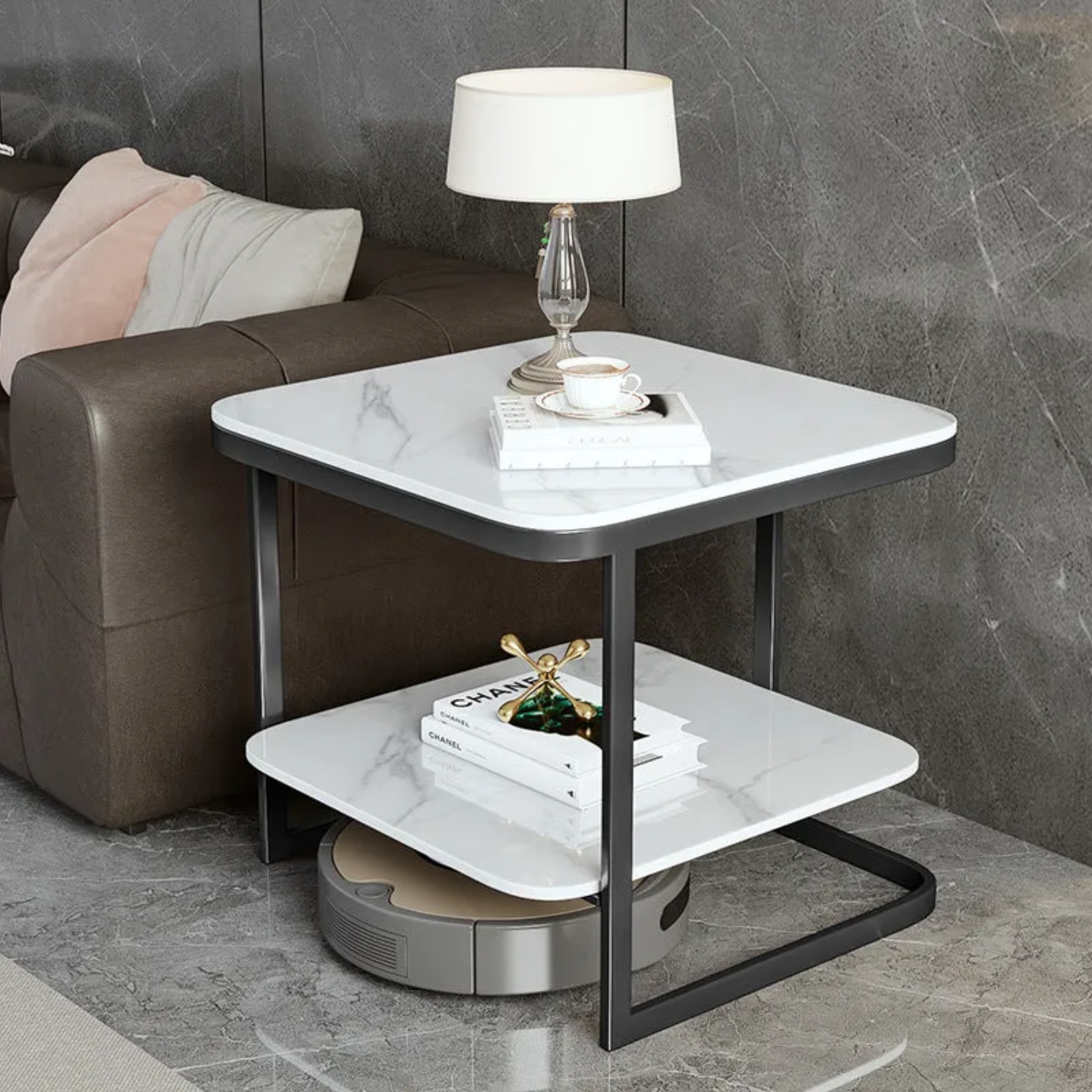 White iron 2-tier end & side tables - nordic — Gold