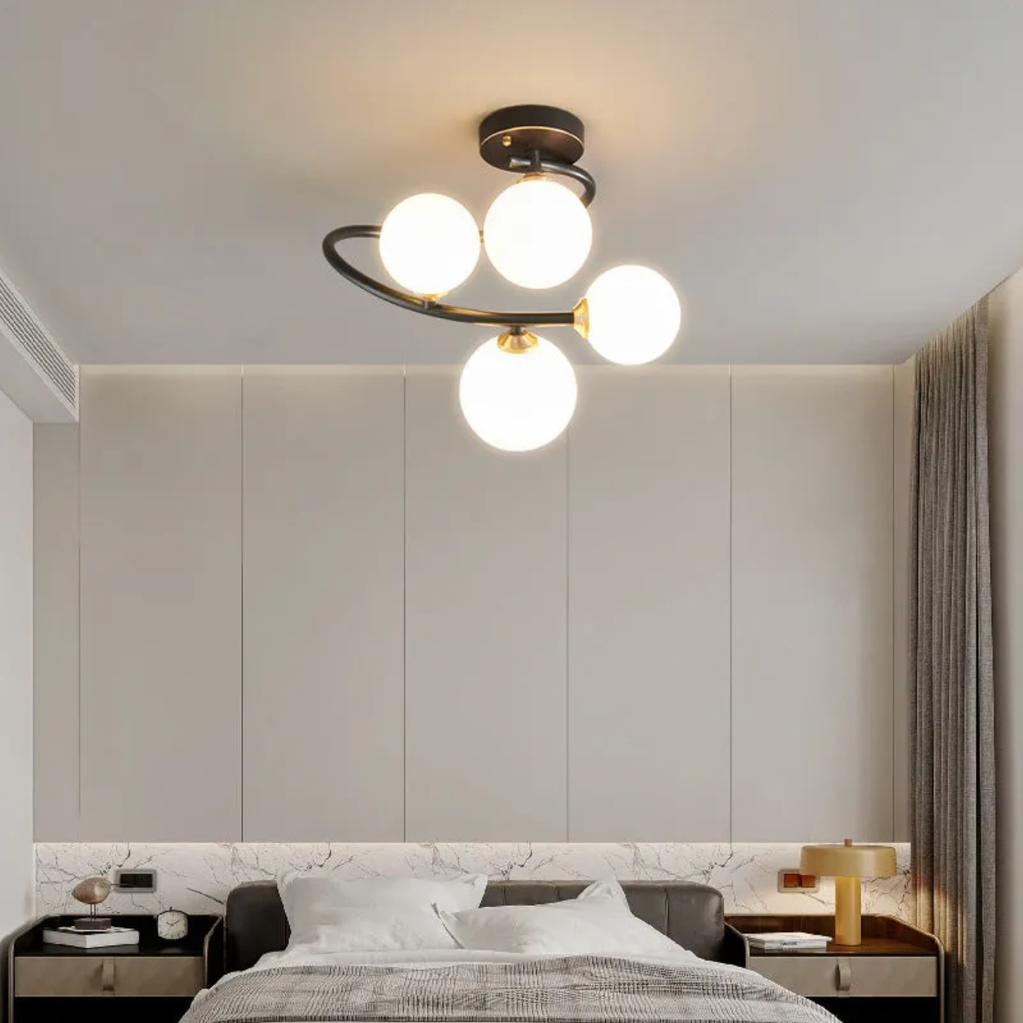 Lighom nordic semi-flush black semi-flush mount light — 4-Light / 110V-120V (US/CA