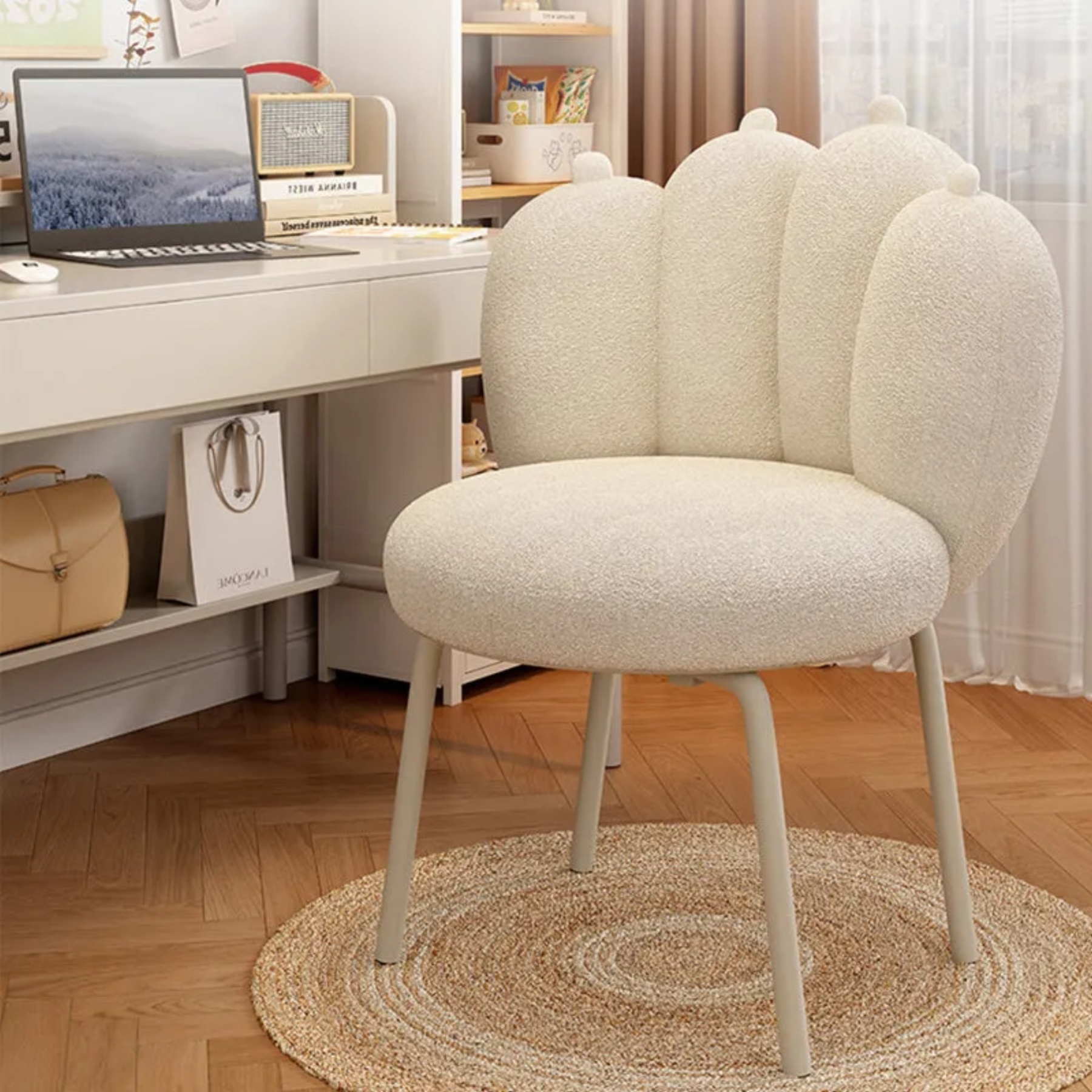 Nordic lambswool steel vanity stools — White