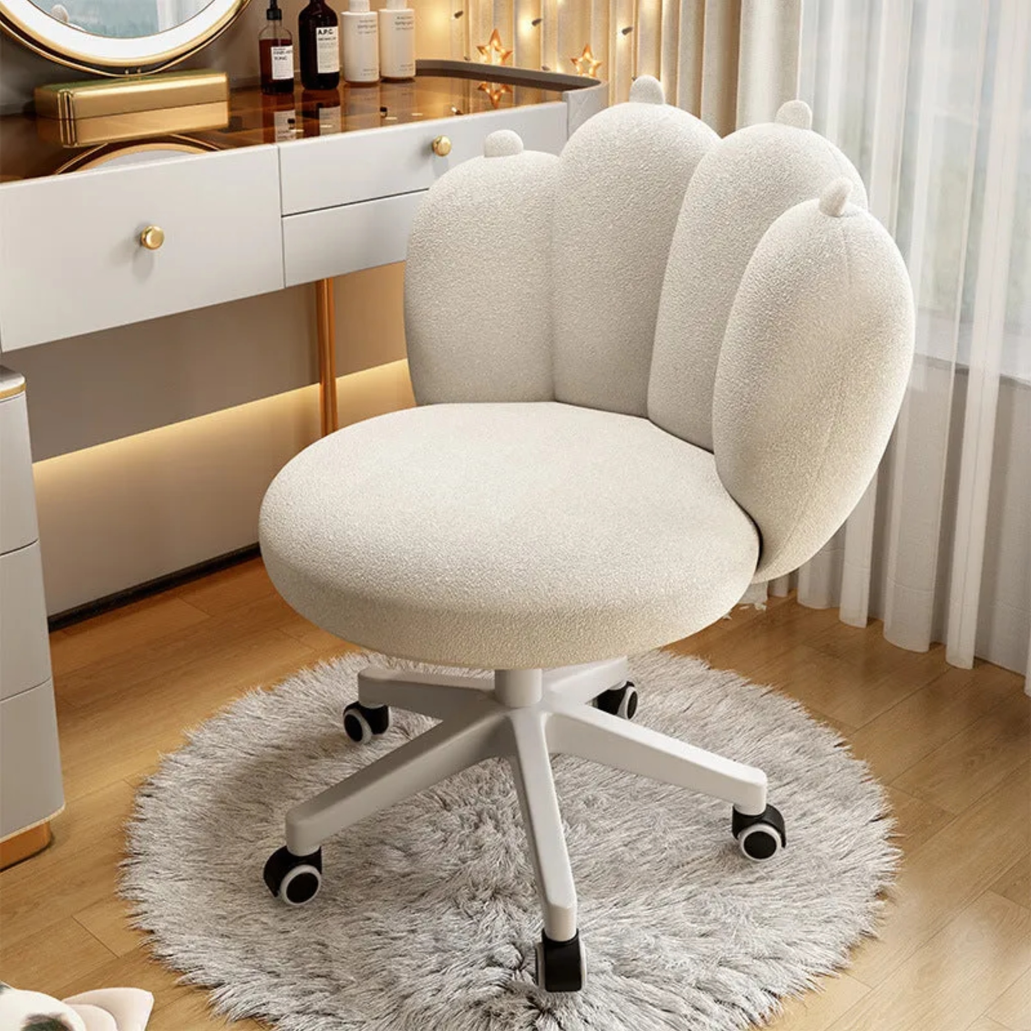 Nordic lambswool vanity stools in steel — White