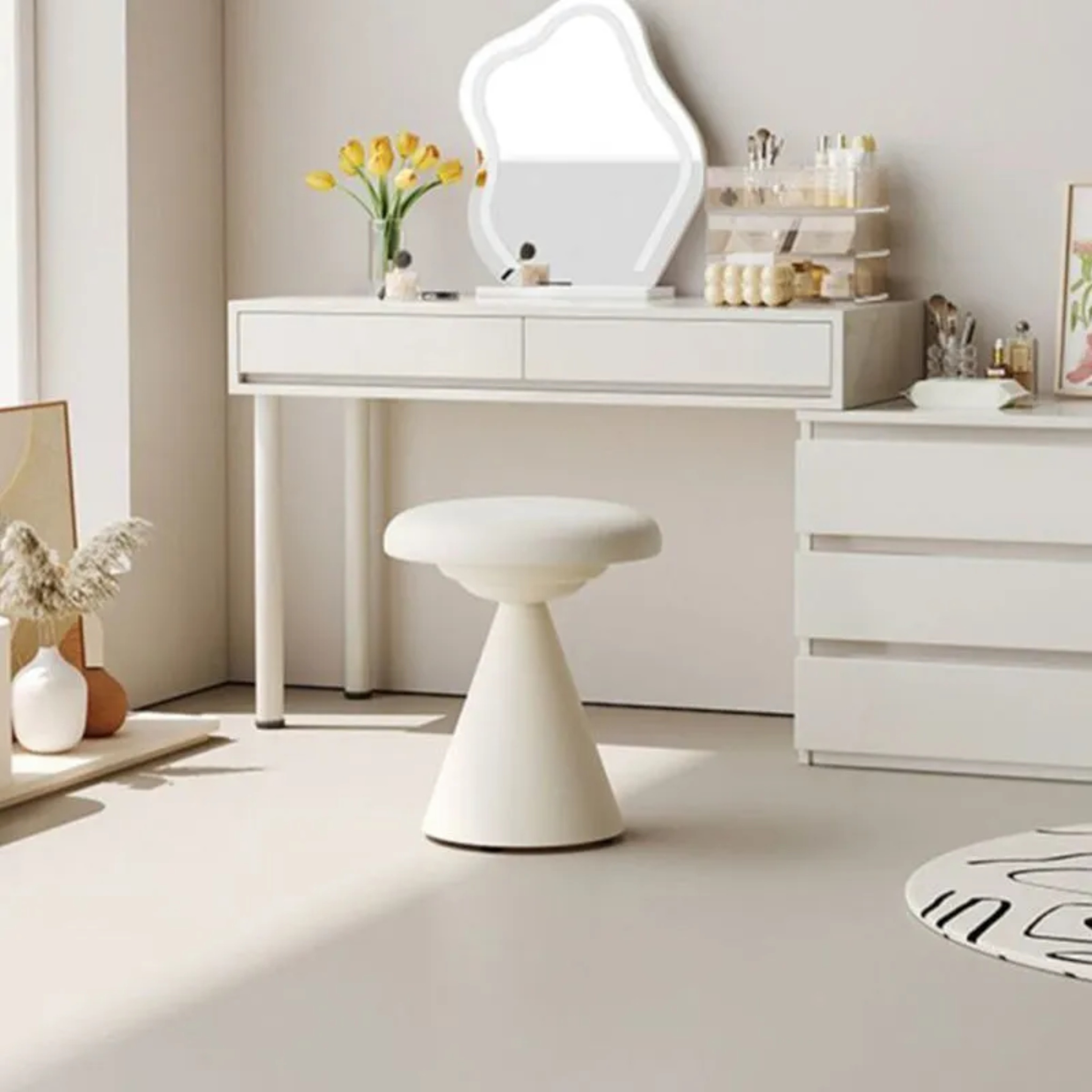 Nordic conical round white vanity stools, Lighom