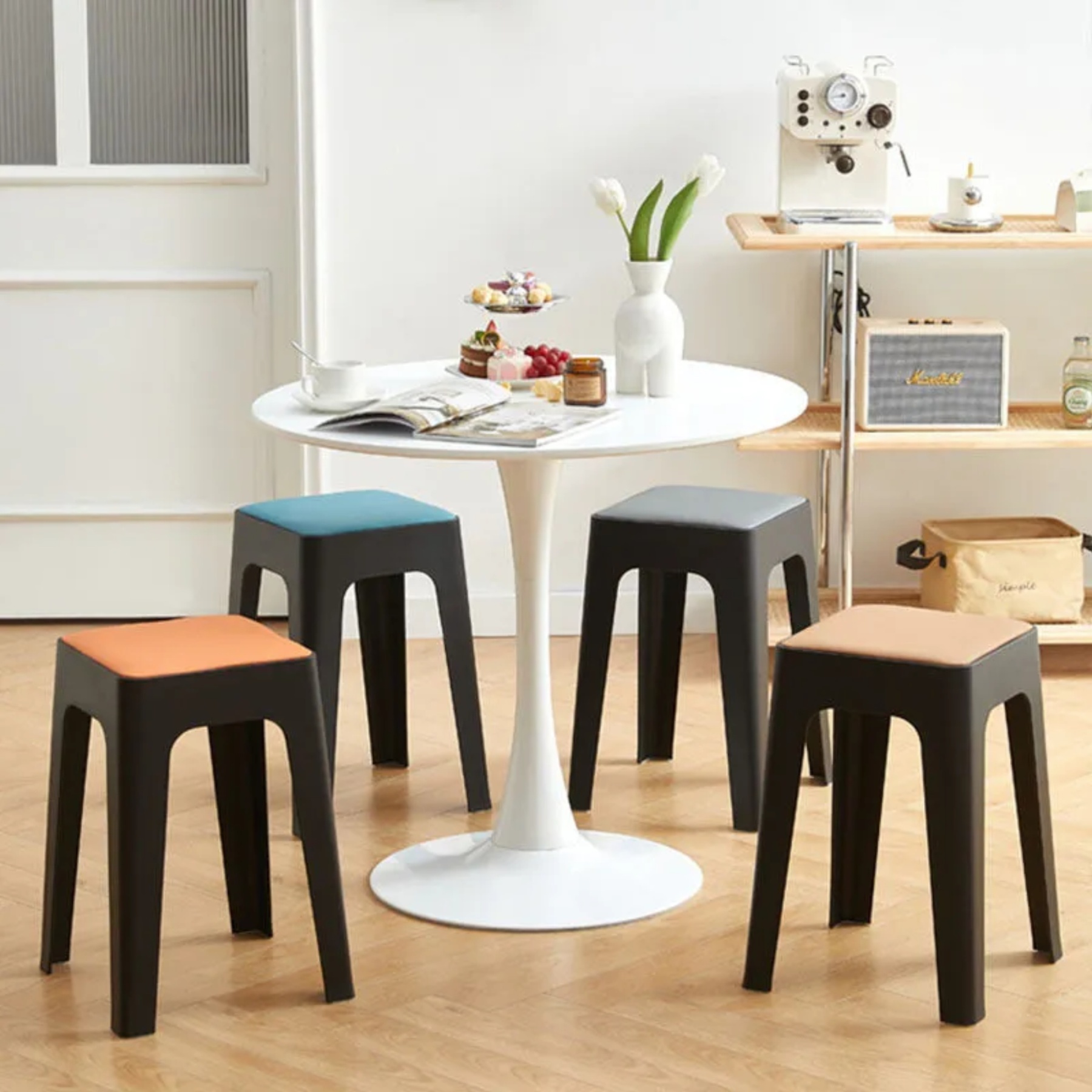 Gray leather stackable accent chairs - nordic