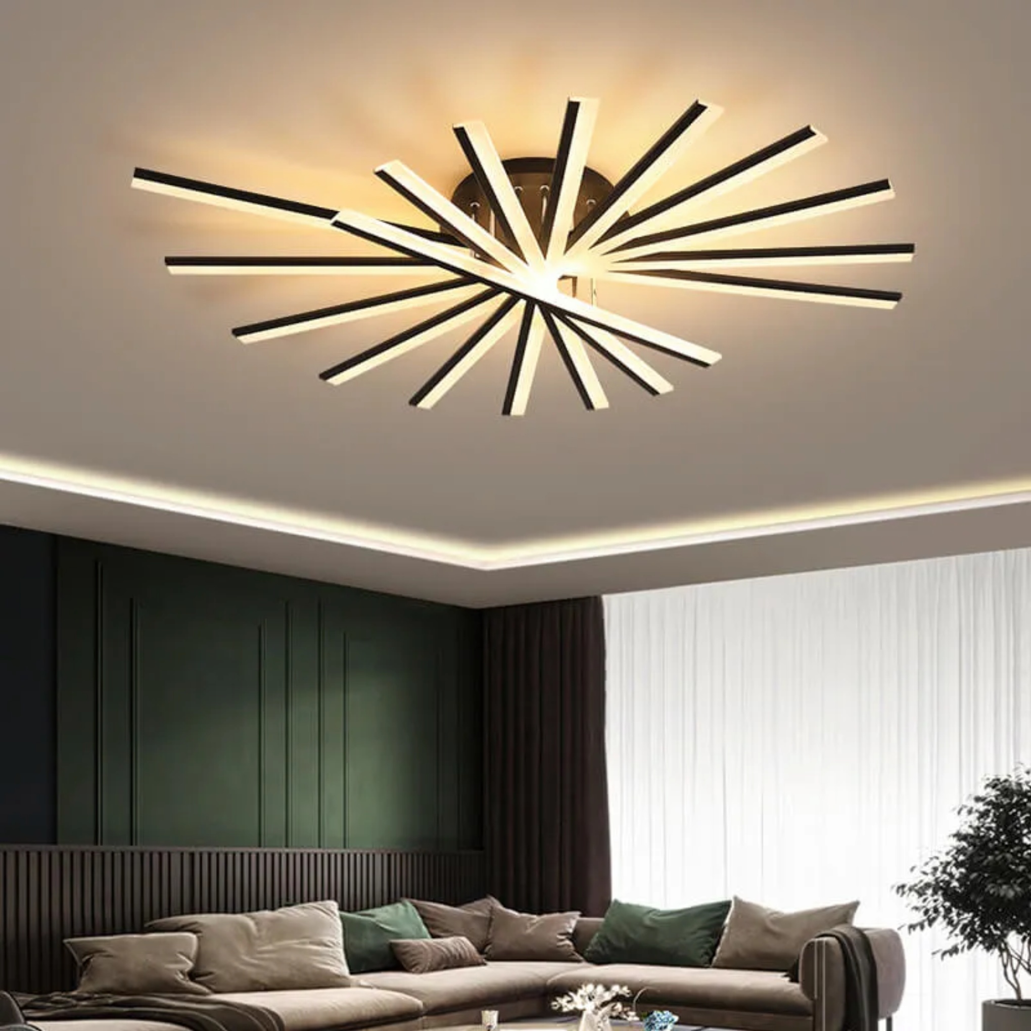 Black creative line semi-flush semi-flush mount light — 3-Color Changeable / Coffee / 3-Light