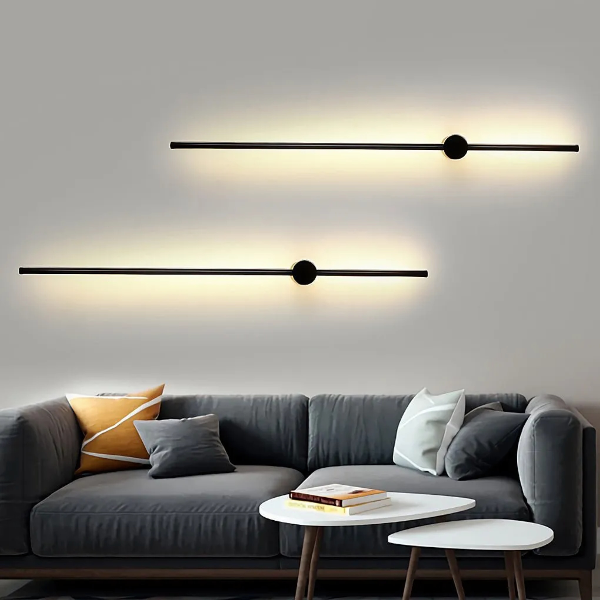 Industrial ultra-thin bedside black synthetic led wall lights — 23.6" L / Dimmable with Remote / Matte Black