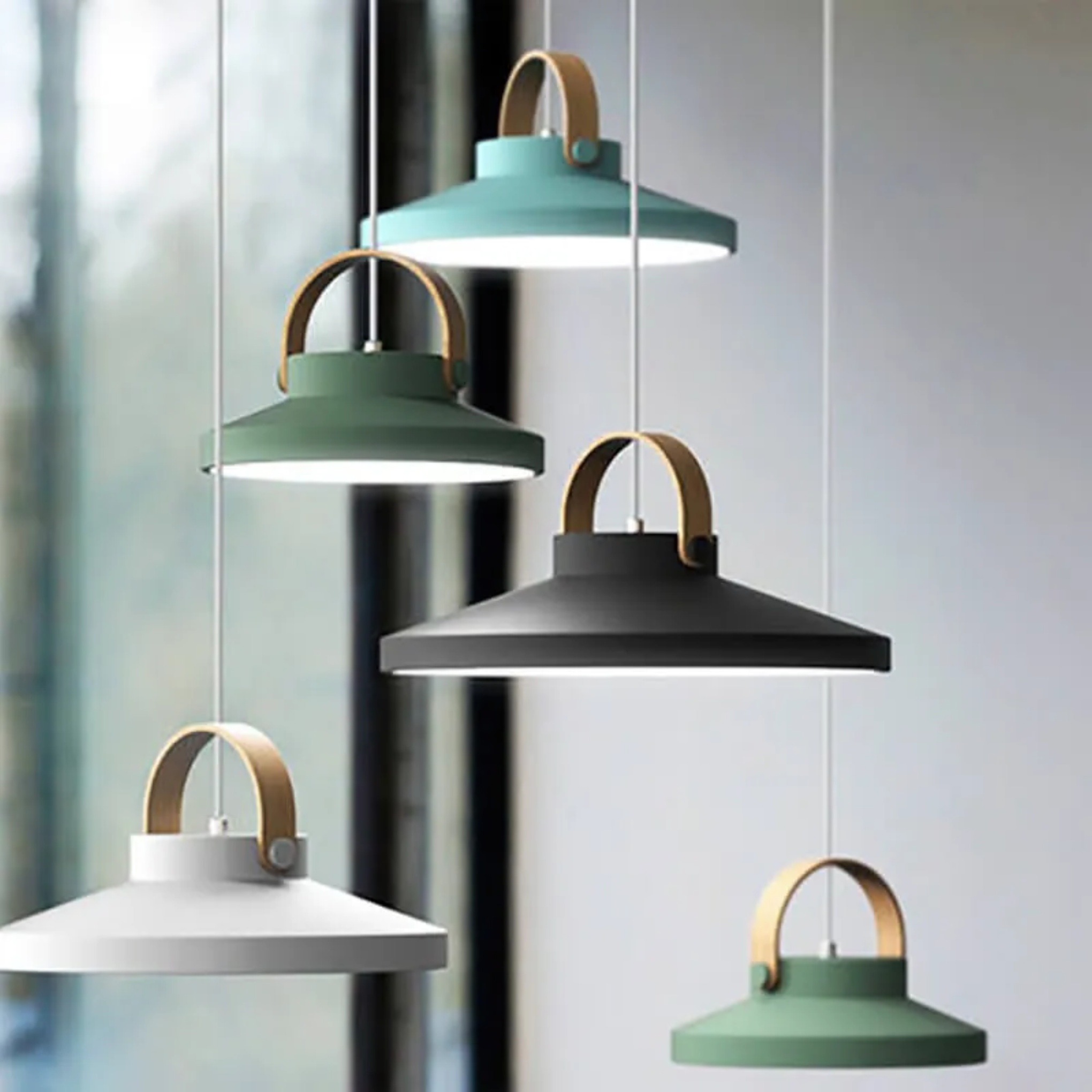 Gray creative ring dome pendant lighting — 9.45" W x 6.3" H / Warm White (3000K) / Green