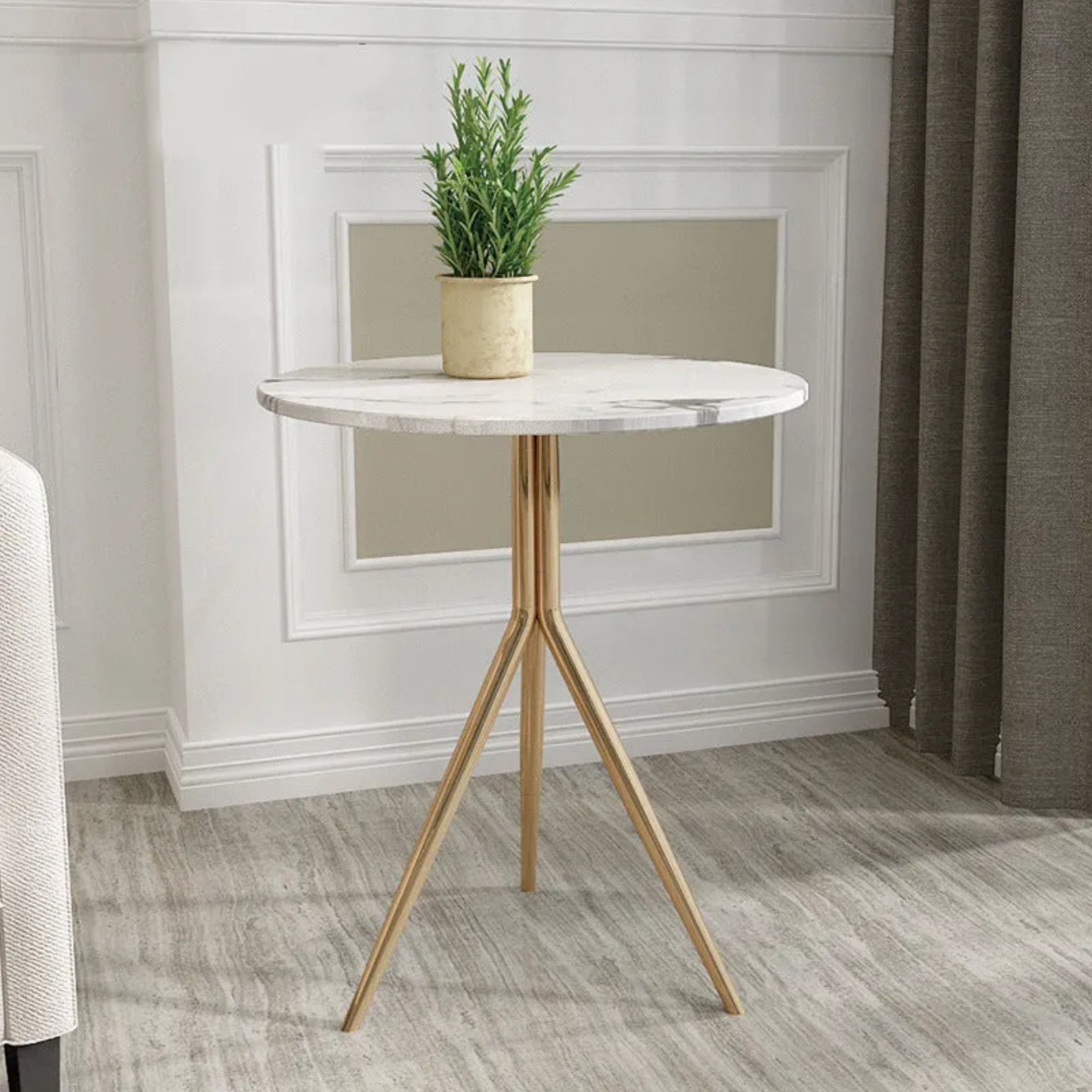 Natural steel marble metal tripod end & side tables - nordic