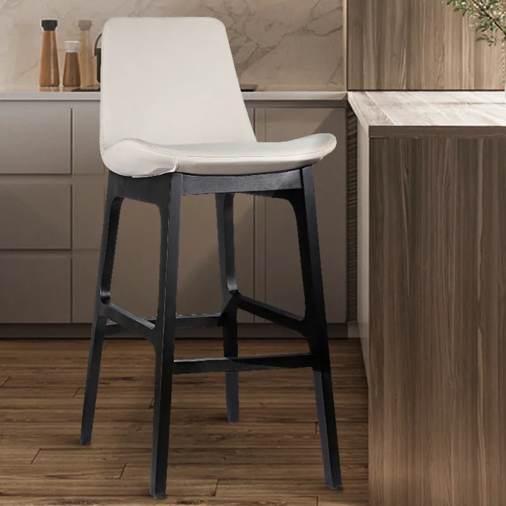 Nordic microfiber wood bar & counter stools, Lighom — Faux Leather