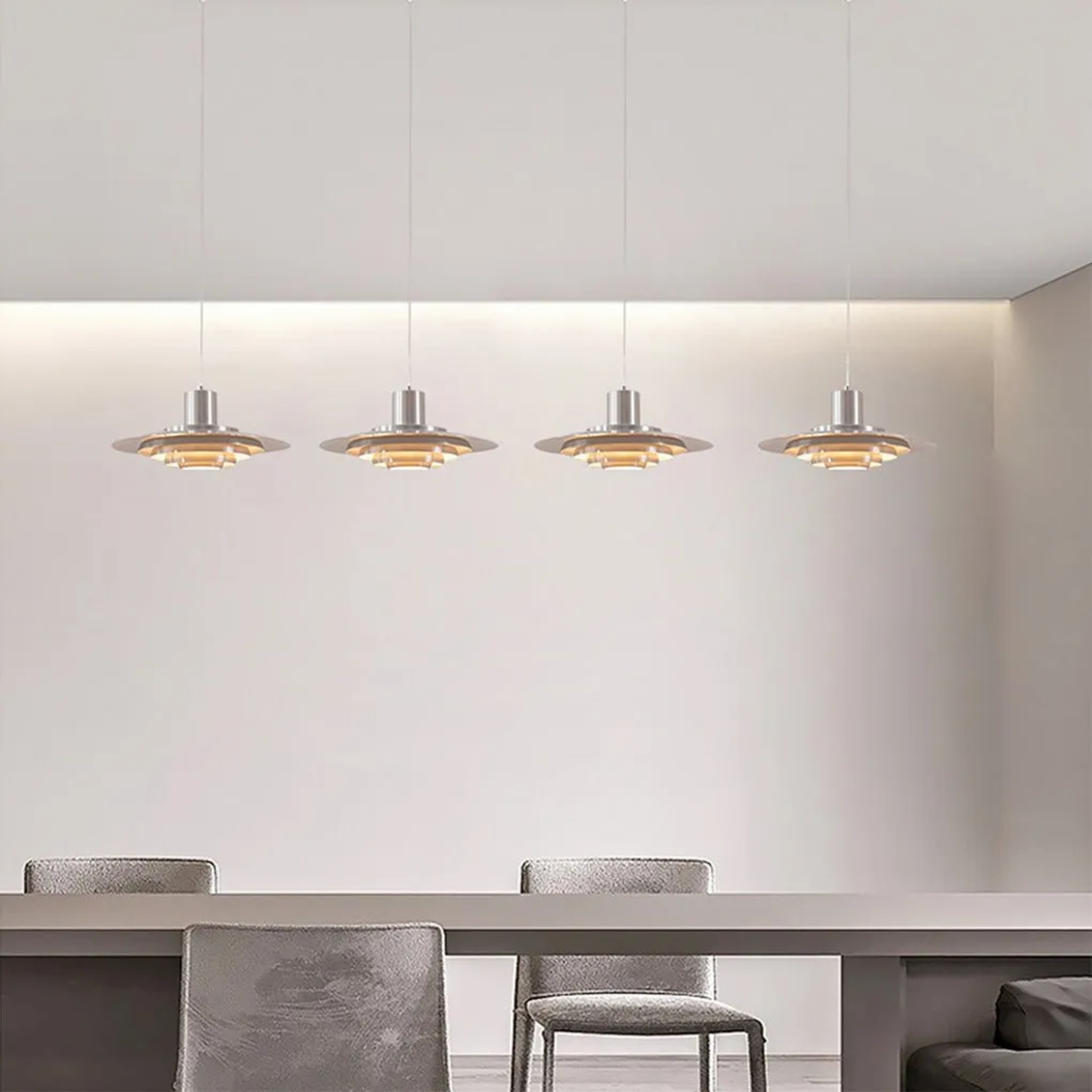 Gray metal decorative cafe pendant lighting - modern — 14" Diameter / Polished Chrome