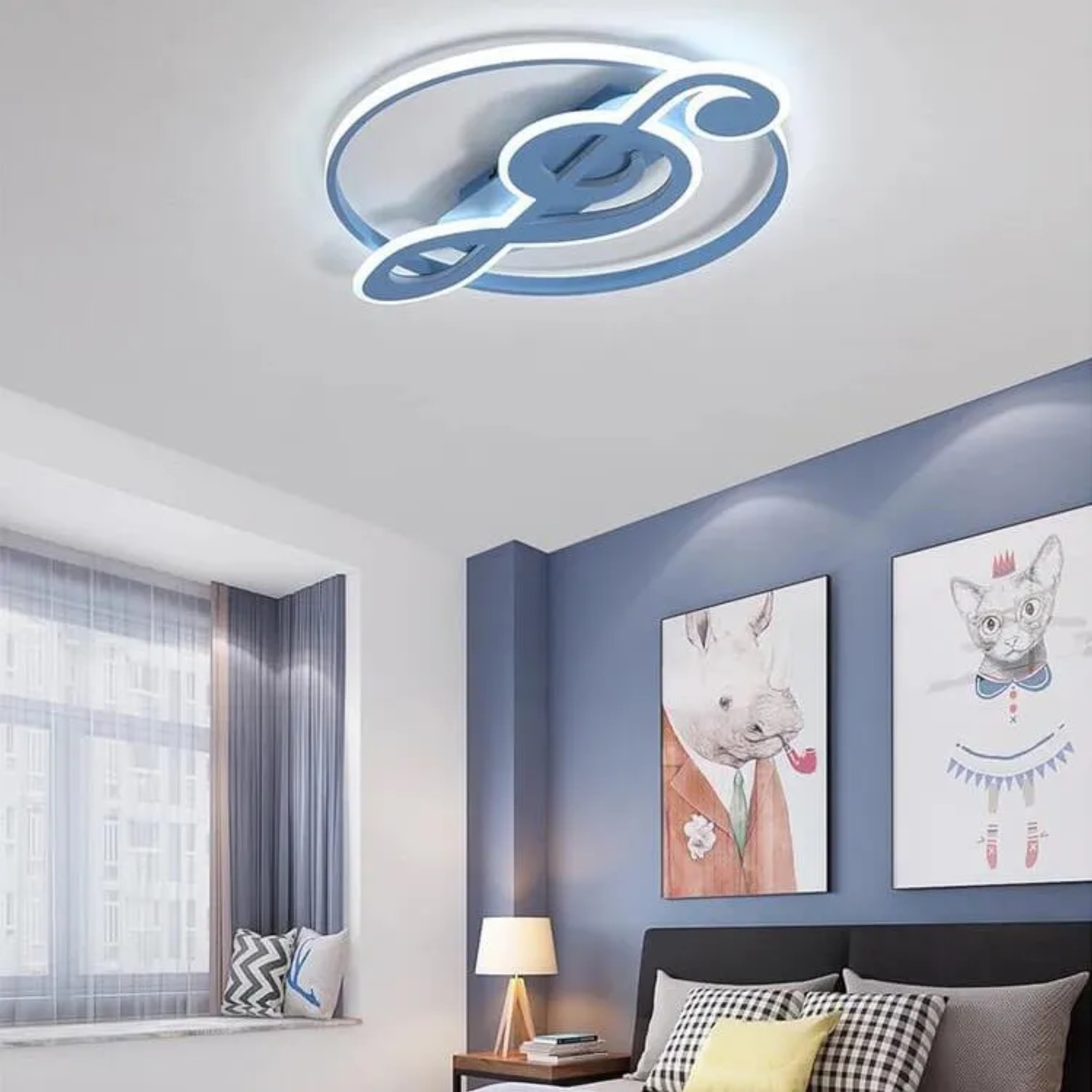 Creative note music blue acrylic flush mount lighting — Cool White (6000K) / White / 110V-120V (US/CA)