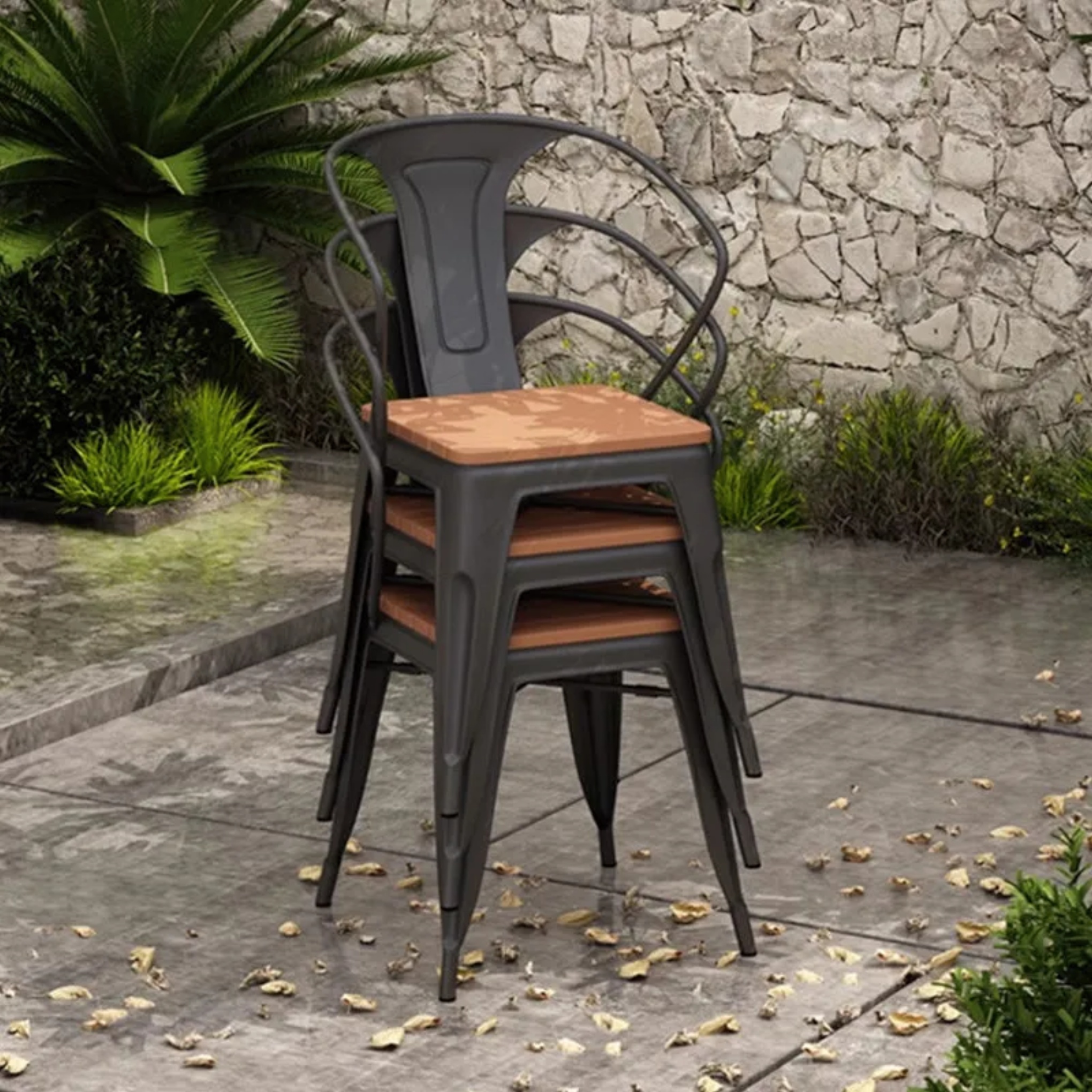 Square iron wood dining chairs & benches for dining room