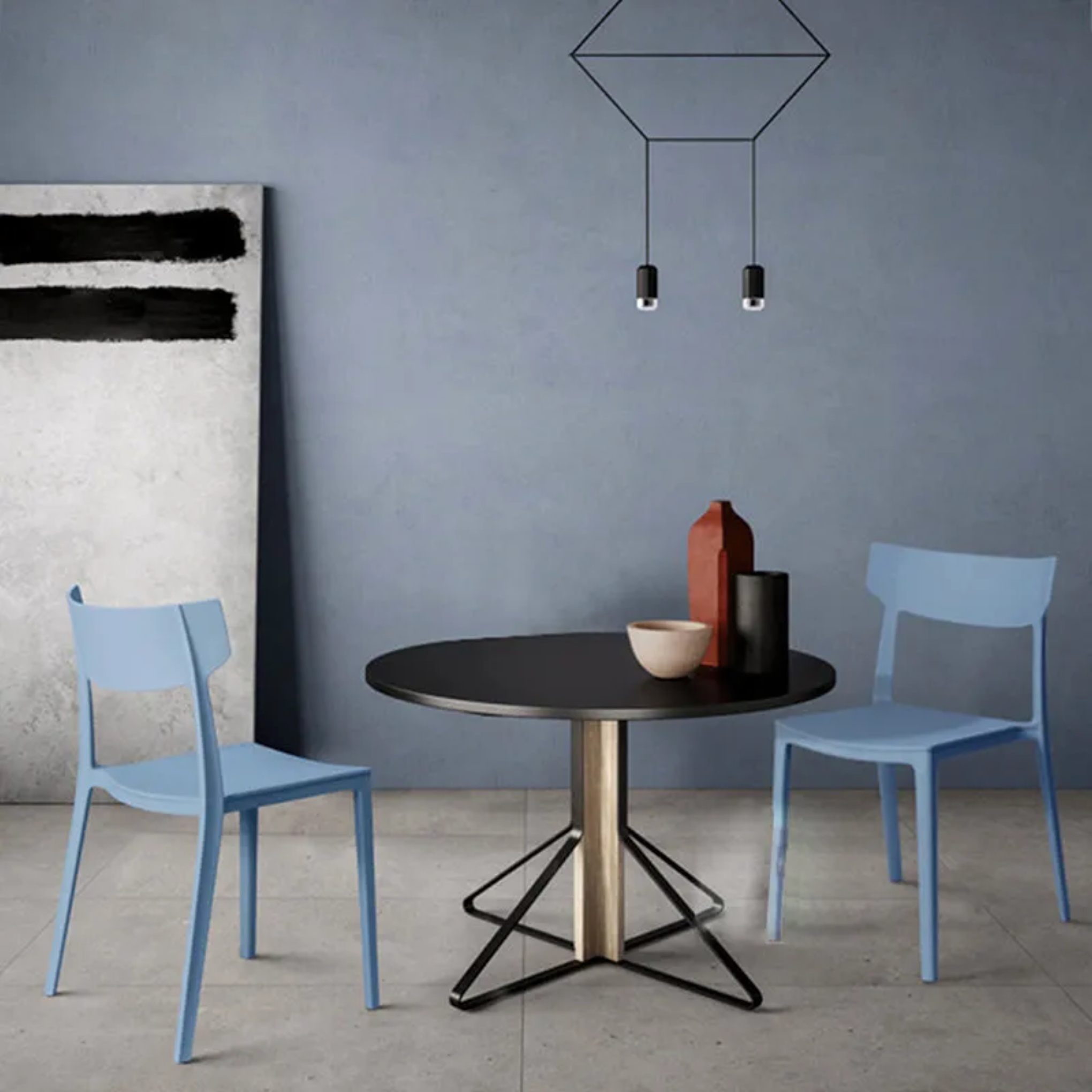 Nordic stackable open-back red dining chairs & benches in metal