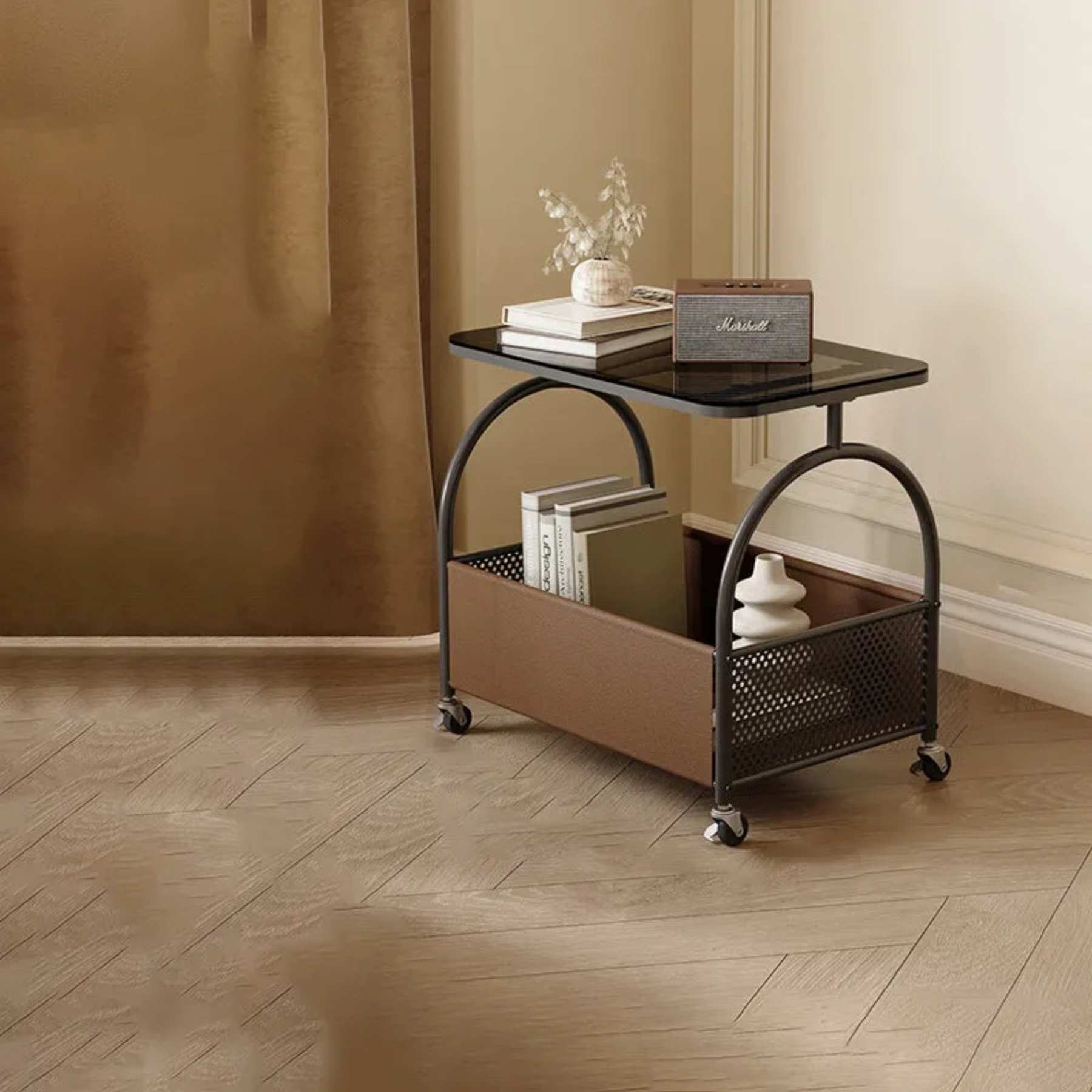 Nordic rectangular footstools in leather — Black