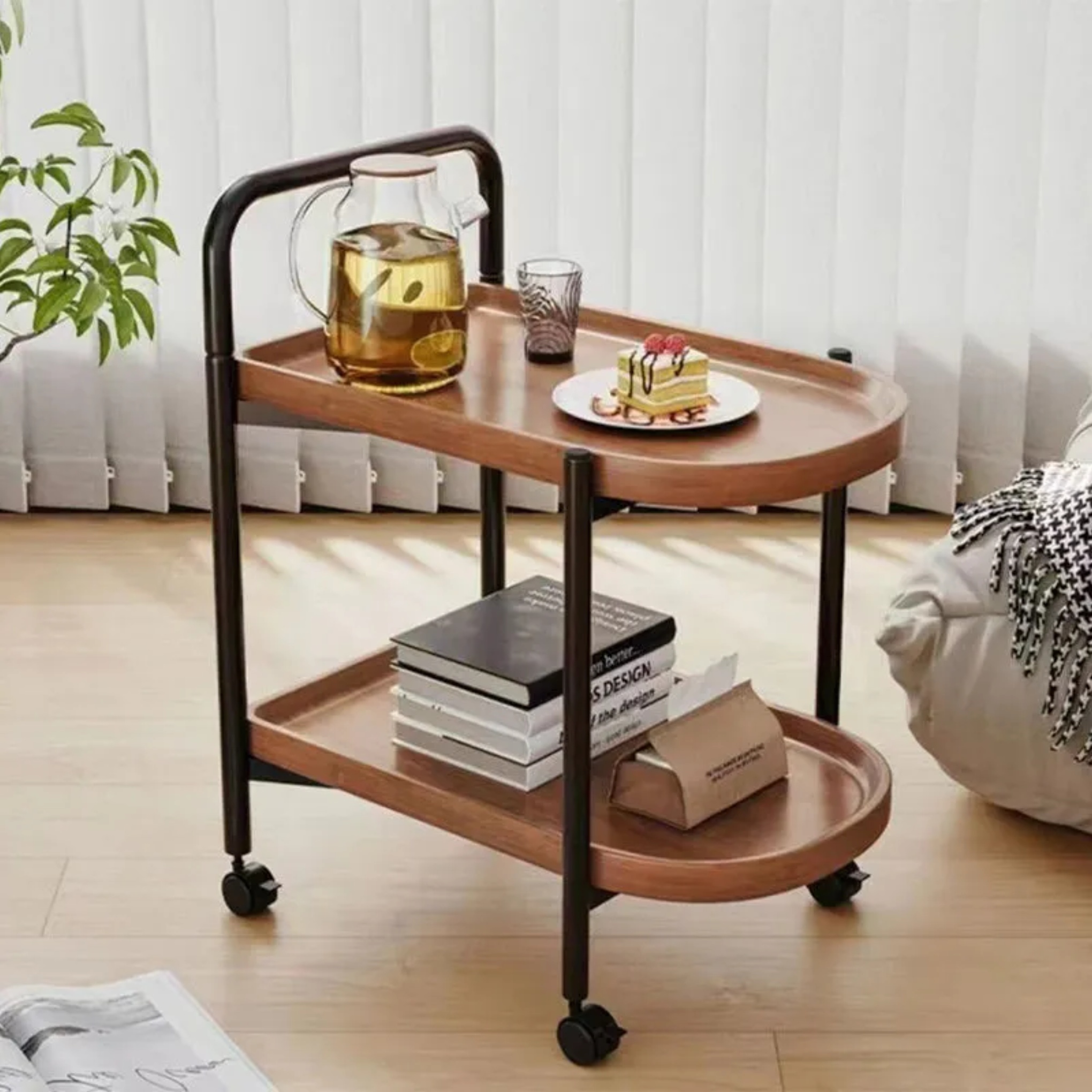 Lighom nordic rectangular 2-tier wood end & side tables in iron wood leather