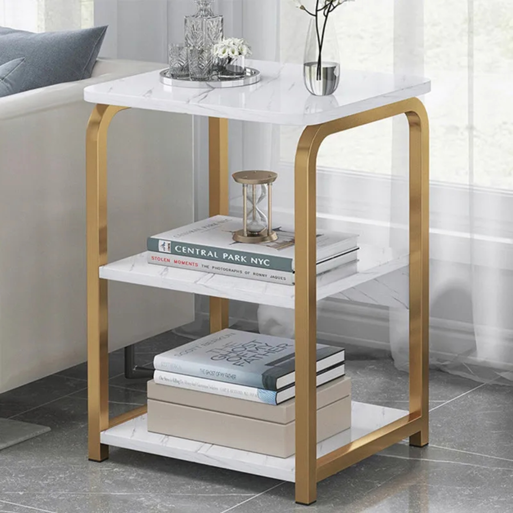 White iron 3-tier rectangular end & side tables - nordic — Gold