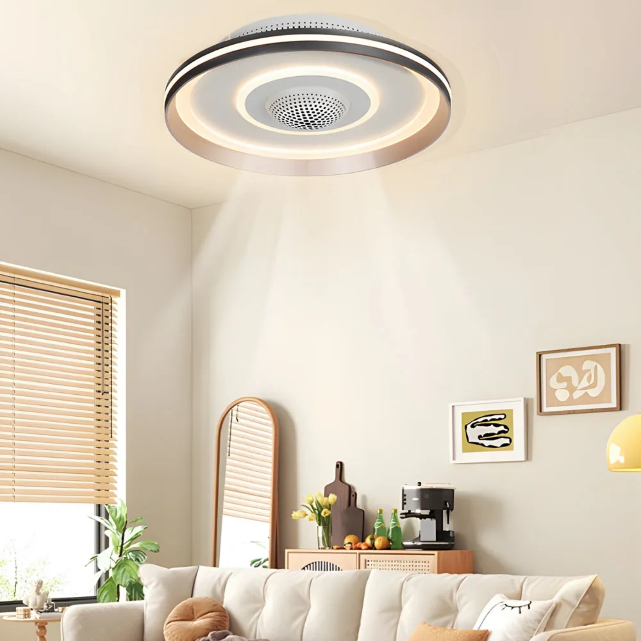 Lighom modern round circle gold ceiling fans in synthetic — 6.3" H x 15.7" Dia