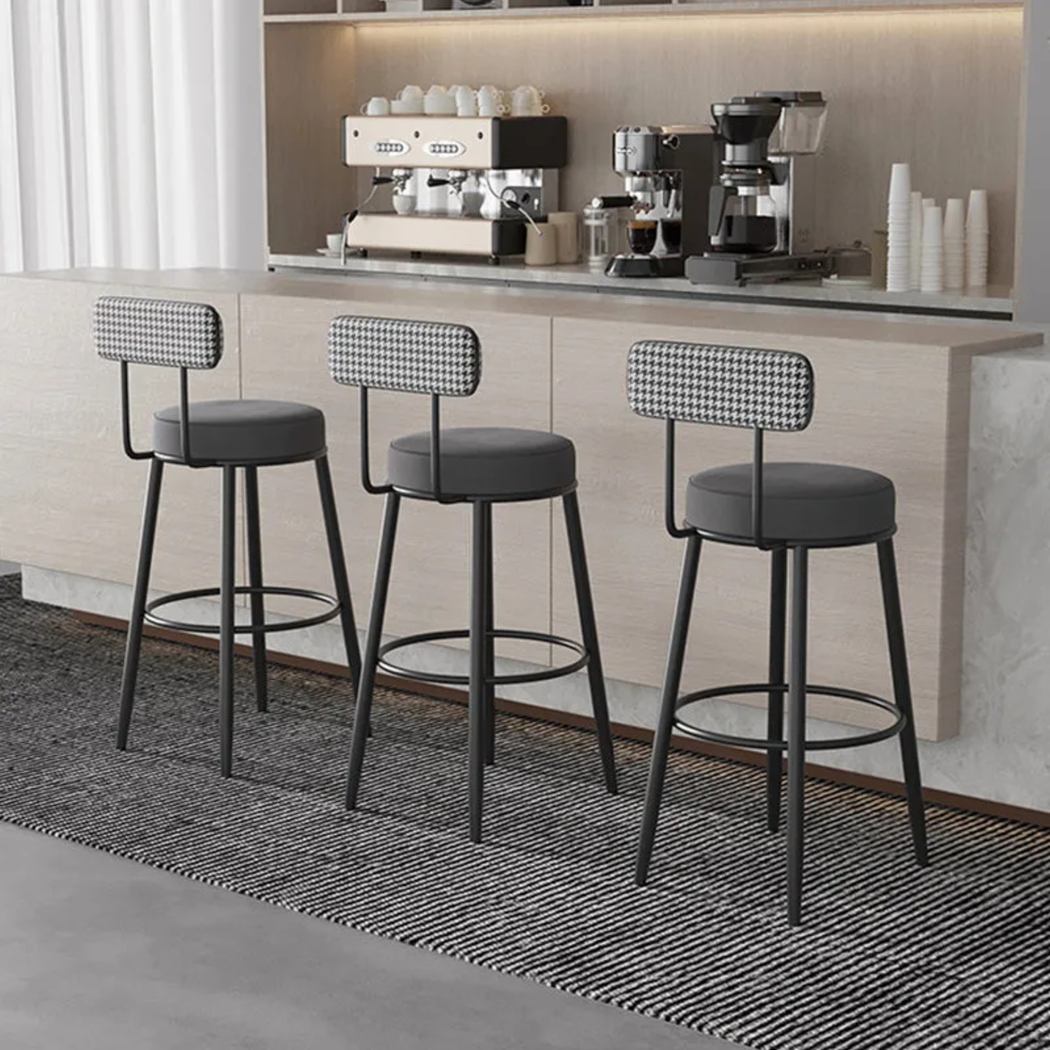 Nordic upholstered round bar & counter stools in velvet — Gray