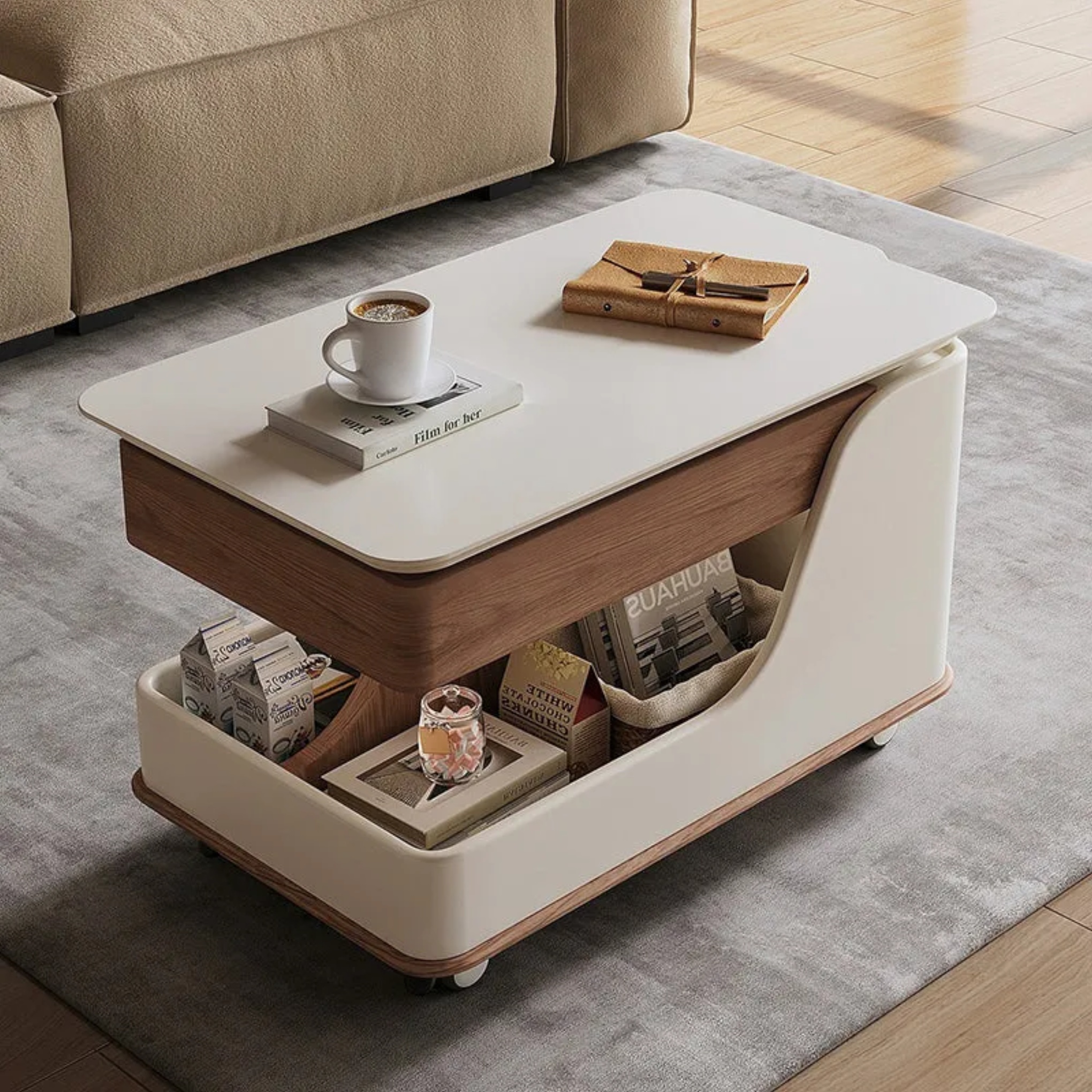 Walnut stone wood casters sintered end & side tables - nordic
