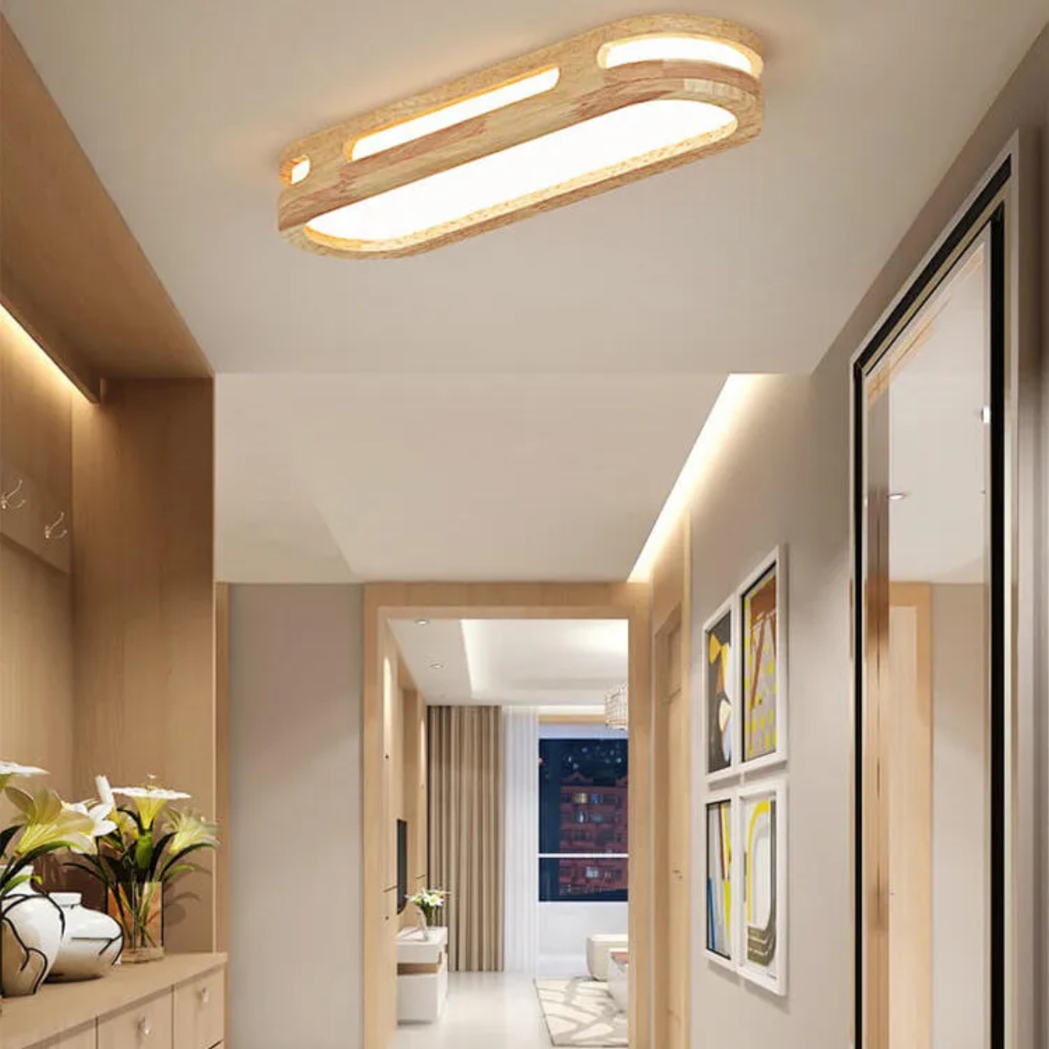 Lighom nordic solid ring wood flush mount lighting — 2.36" H x 18.9" Dia / Warm White (3000K) / 110V-120V (US/CA)