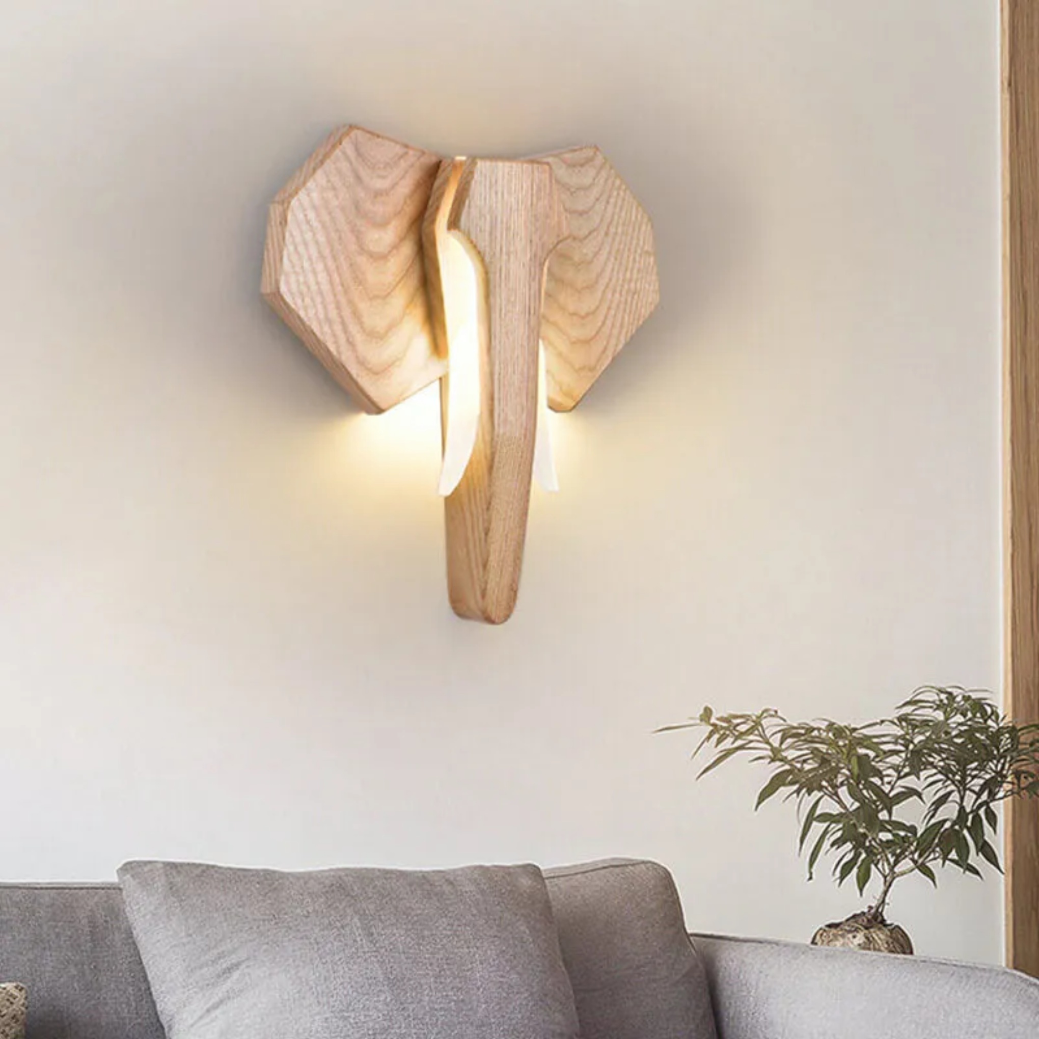 Creative decor elephant wall sconces in wood — Warm White (3000K) / 110V-120V (US/CA)