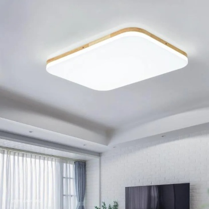 Lighom rectangular solid wood flush mount lighting for hallway — Small / Square / Warm White (3000K)