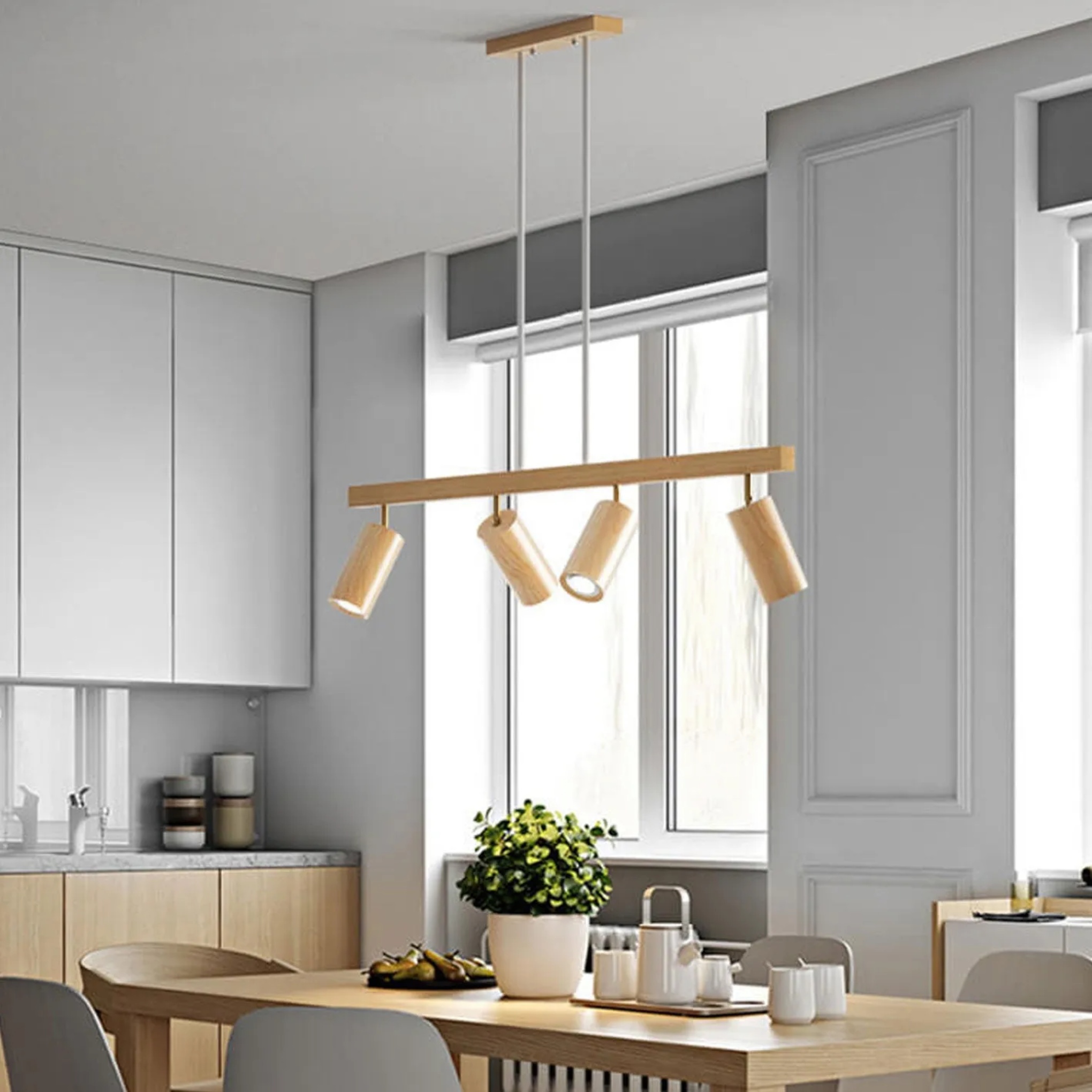 Lighom track spotlight wood chandeliers for hallway — Warm White (3000K) / 2-Light / 110V-120V (US/CA