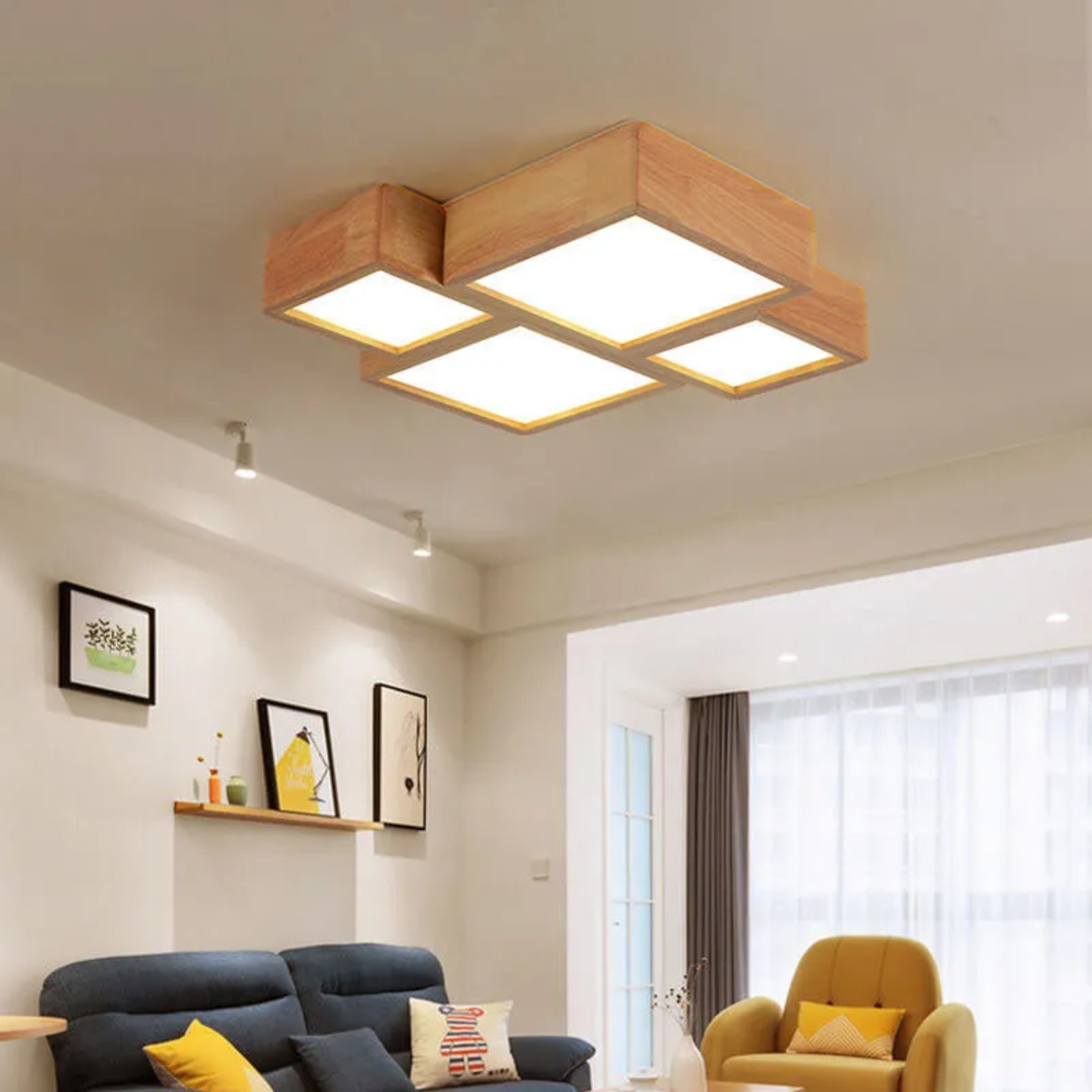 Lighom nordic solid square wood flush mount lighting — 4 Square / Warm White (3000K) / 110V-120V (US/CA)