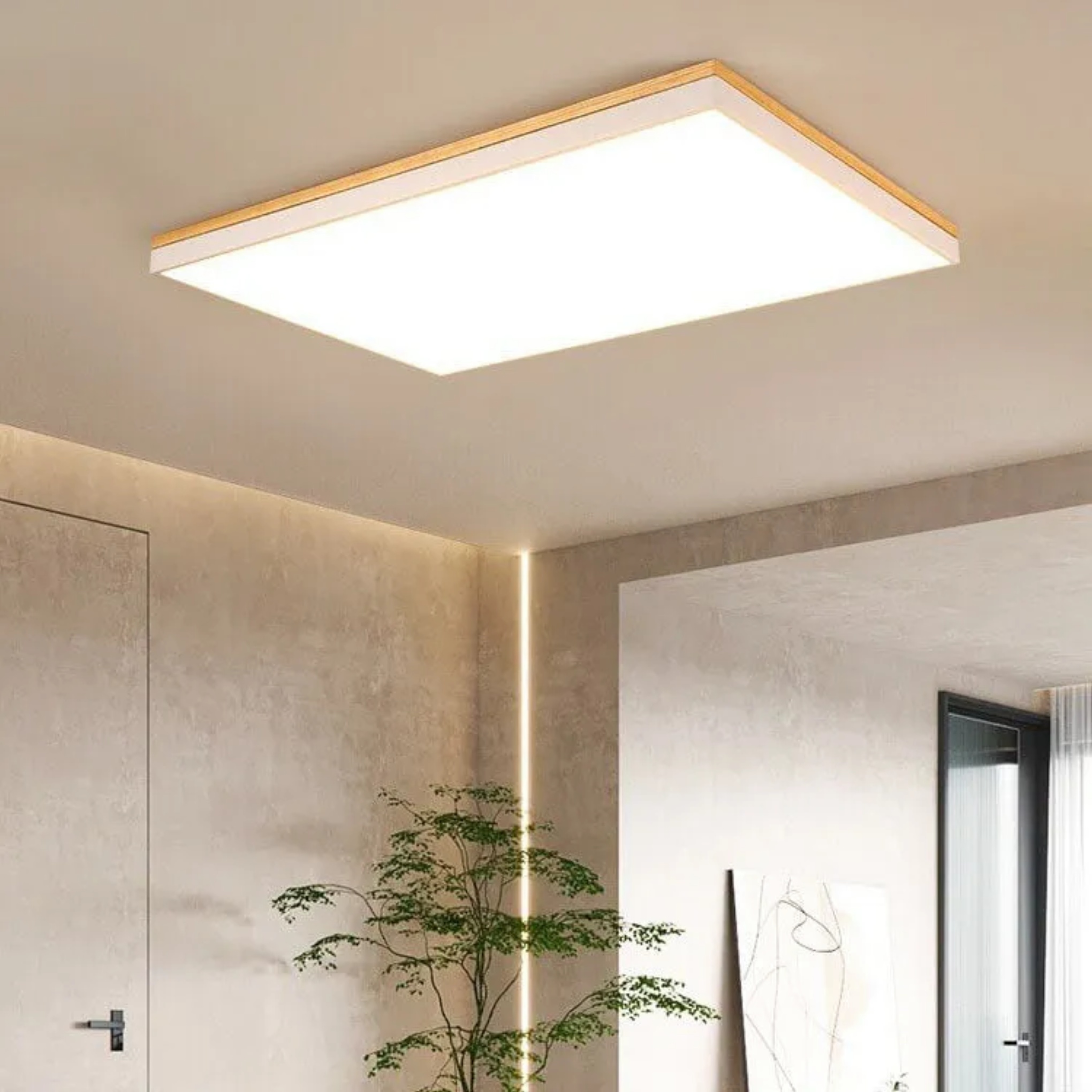 Nordic square rectangle flush mount lighting in wood — Small / Warm White (3000K)