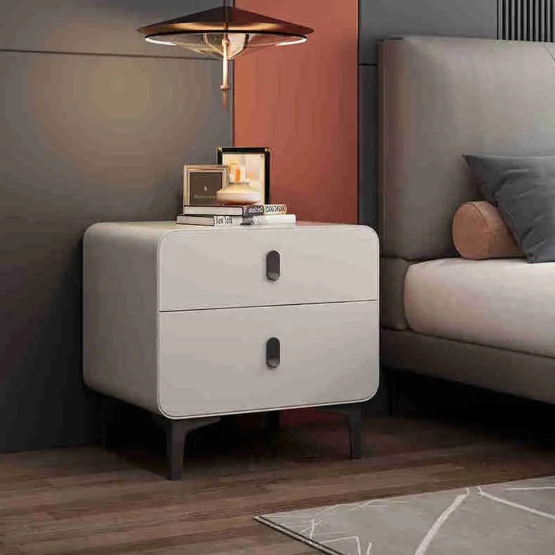 Nordic square 2-drawer white metal nightstands