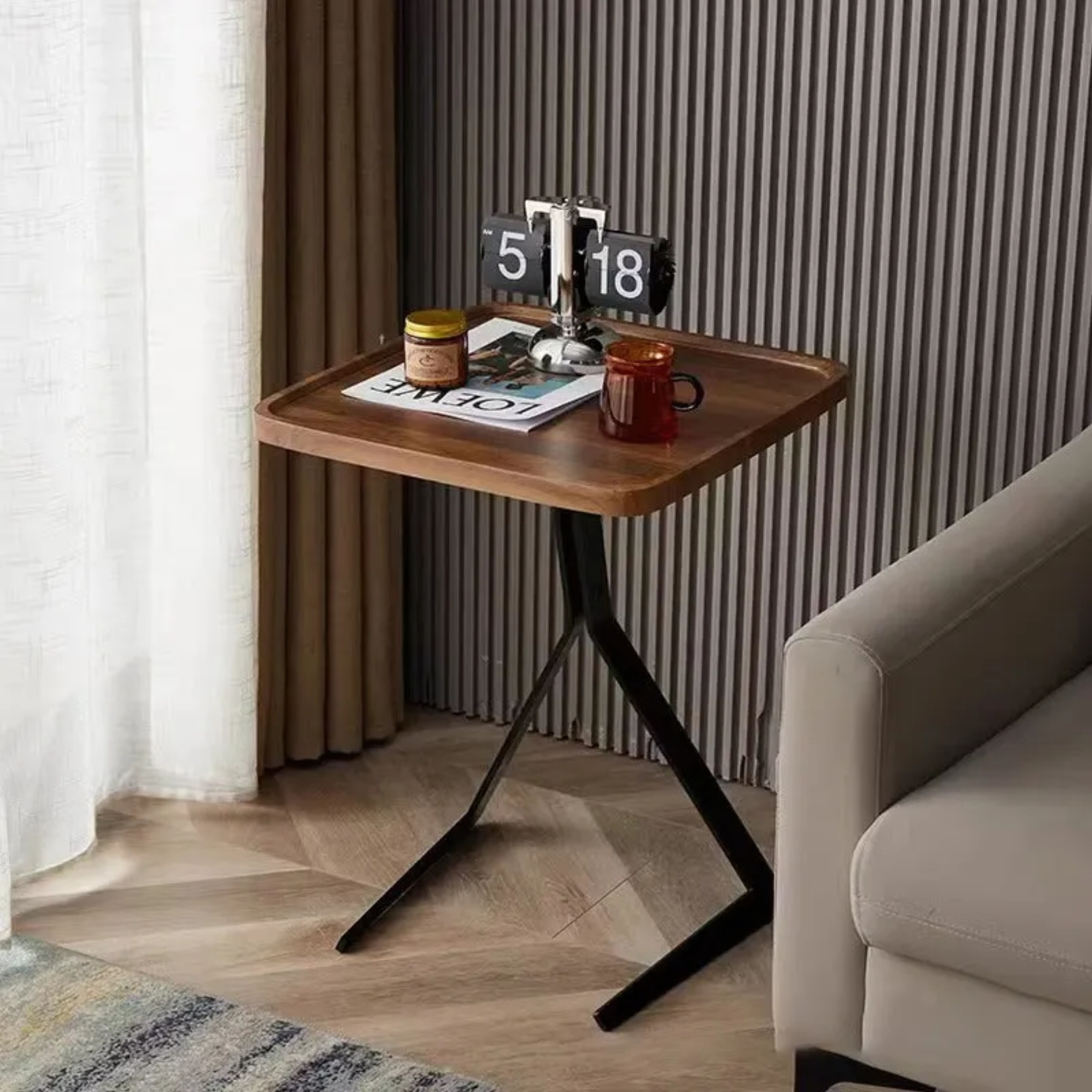 Walnut nordic geometry square end & side tables