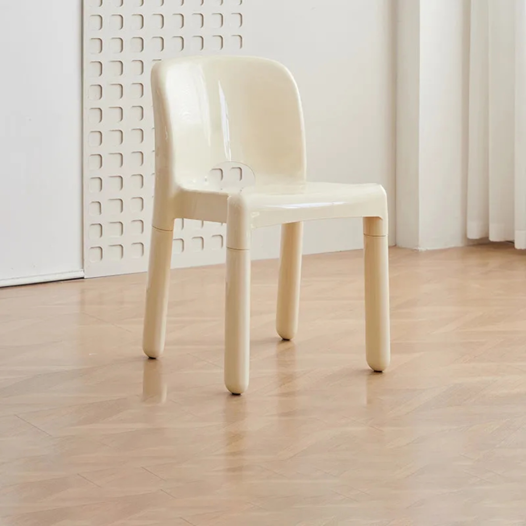 White nordic stackable dining chairs & benches