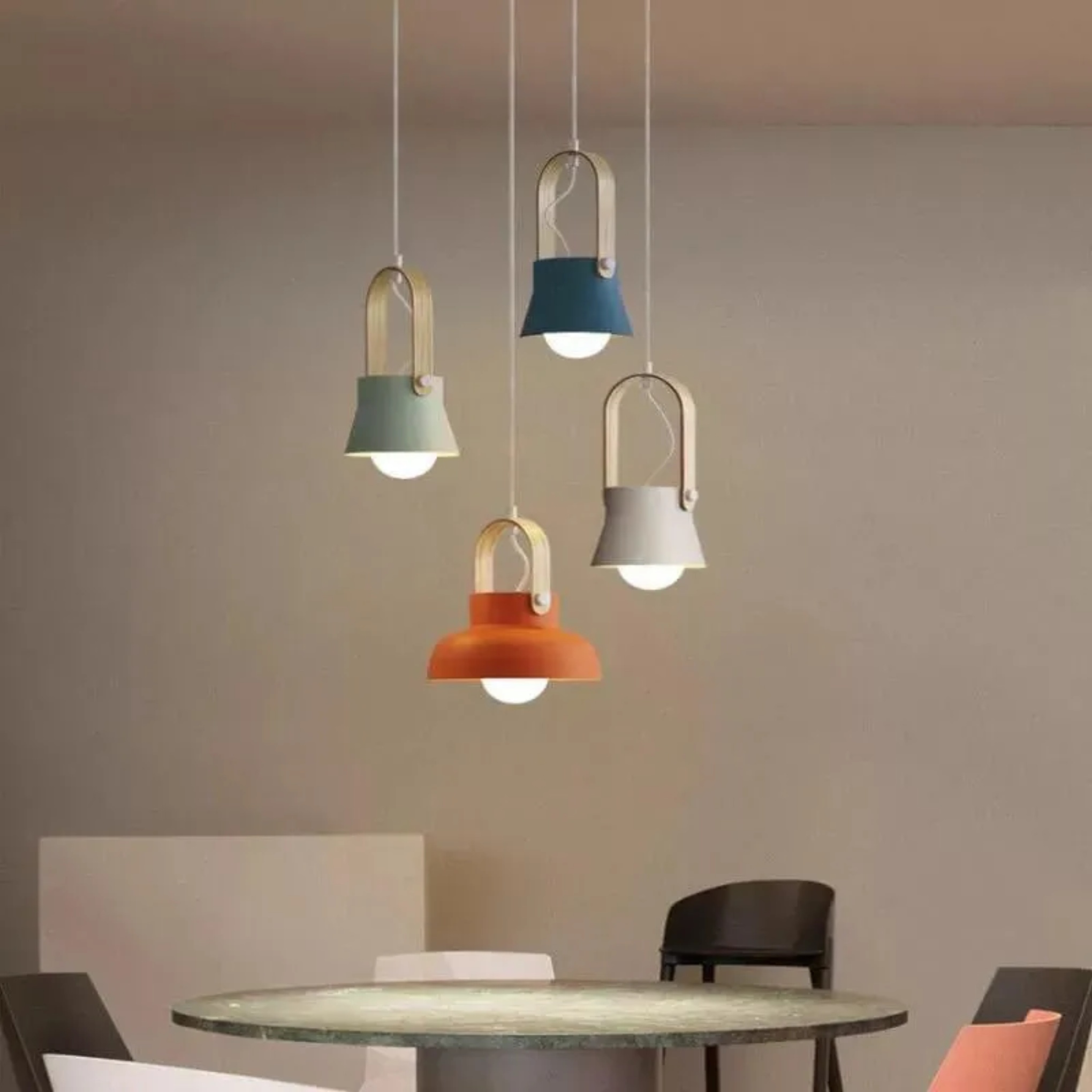 Nordic dome handle pendant lighting in wood — Green / 110V-120V (US/CA