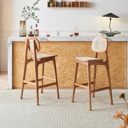 Nordic rectangular wood rattan wood metal bar & counter stools