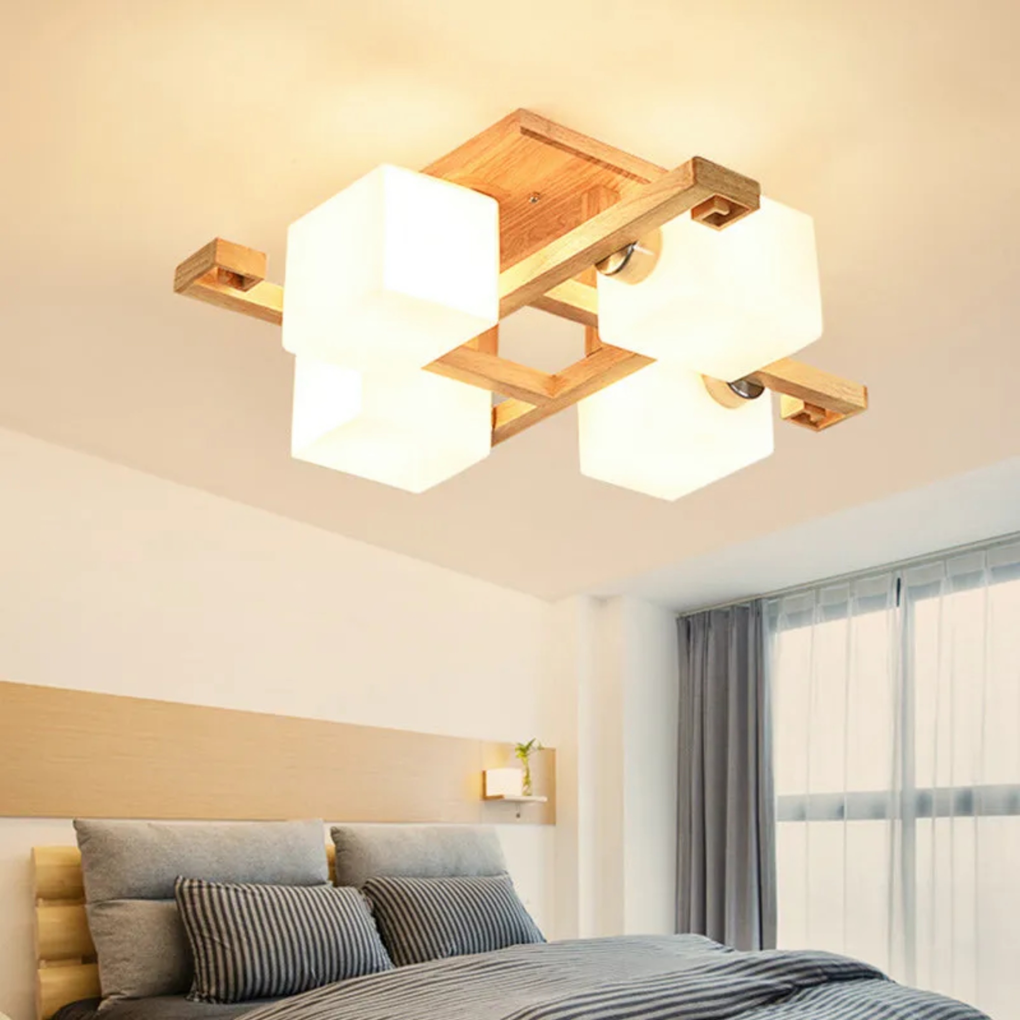 Lighom nordic semi-flush wood semi-flush mount light — 4-Light / 110V-120V (US/CA)