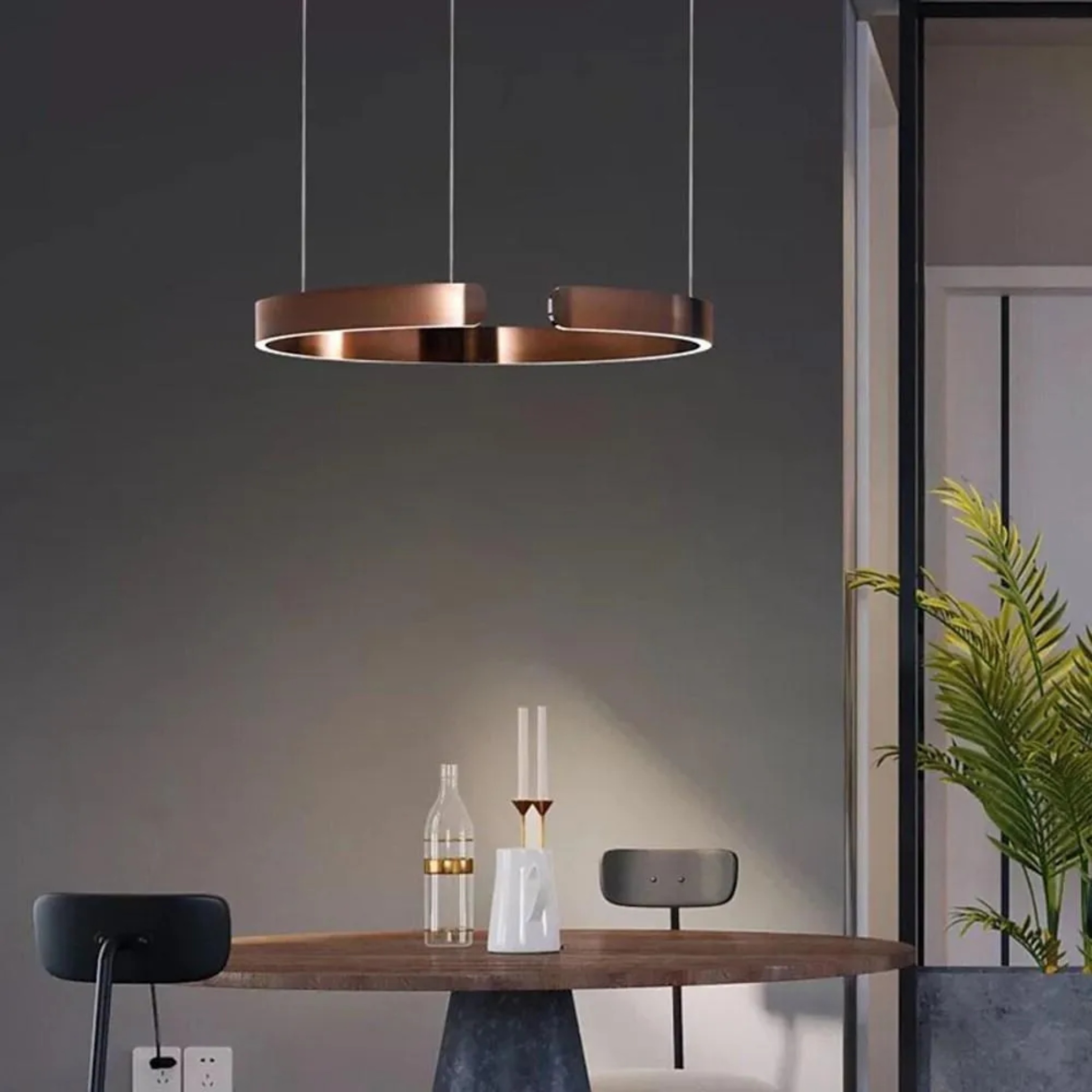 Open ring copper pendant lighting for dining room — 31" Diameter