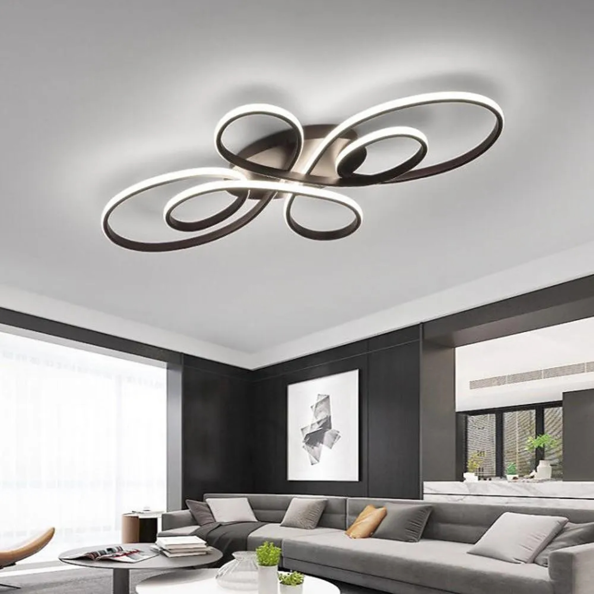 Nordic wave ornate synthetic flush mount lighting — White