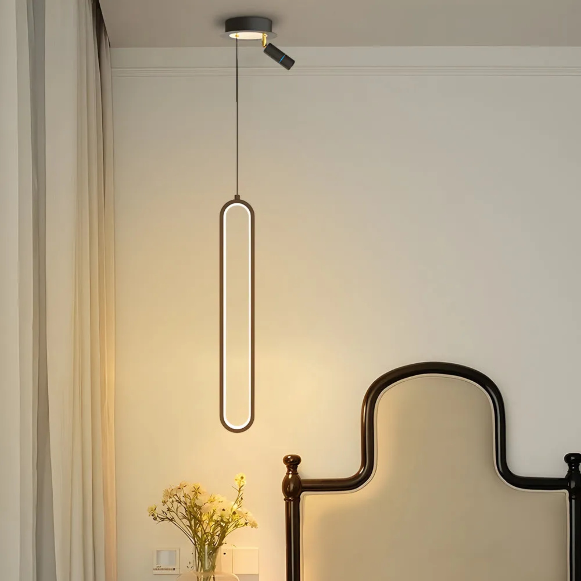 Lighom leather oval spotlights black pendant lighting — 15.7" H / Without Spotlight / Brushed Gold