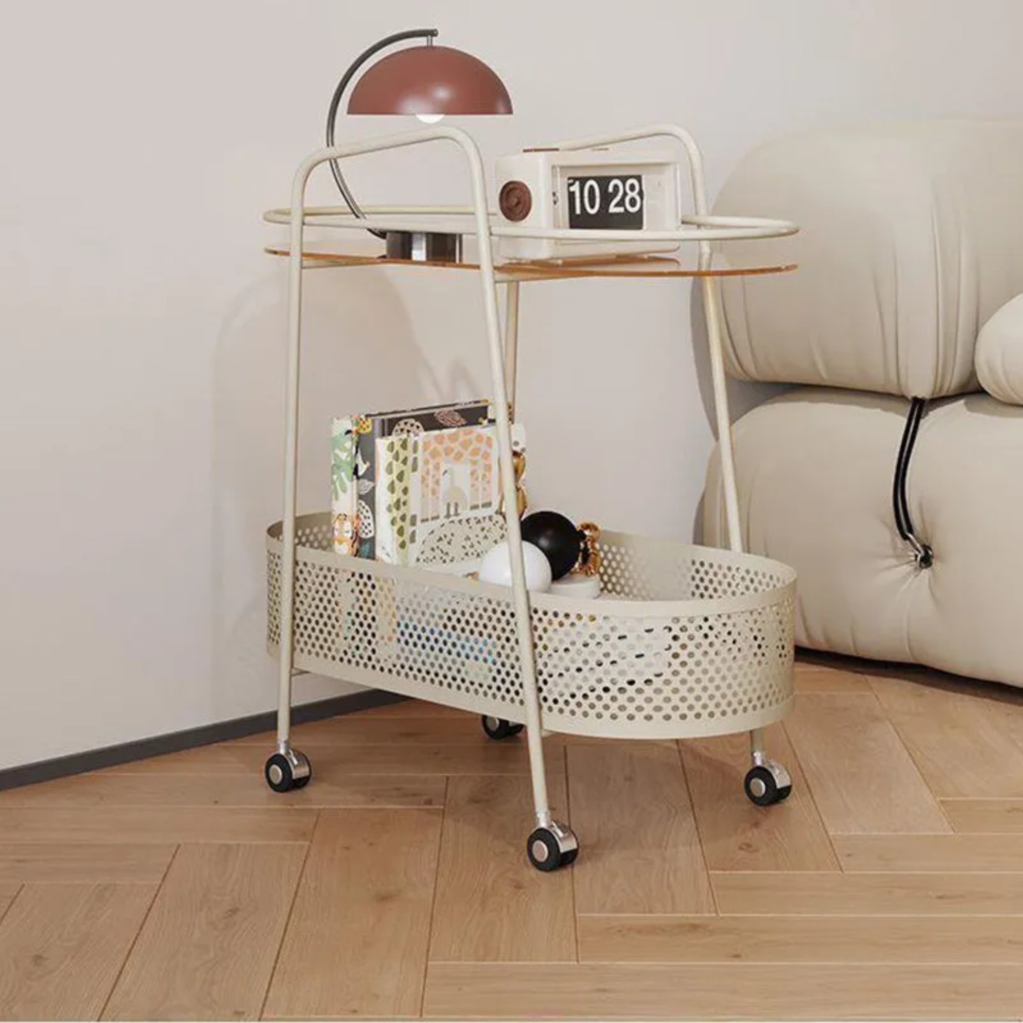 Creative cylinder oval beige iron end & side tables