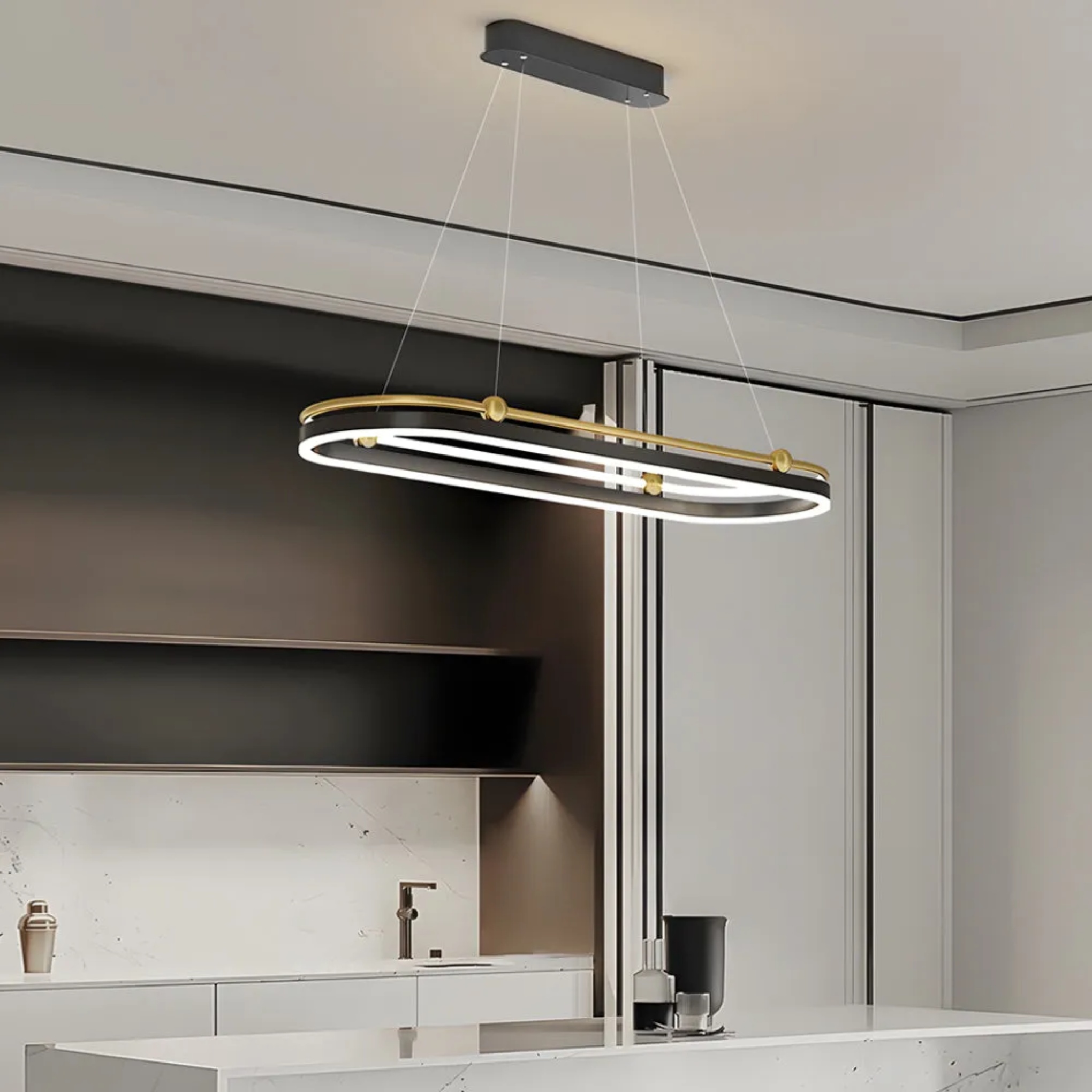 Modern oval ring pendant lighting in aluminum — 31.5" / Cool White (6000K) / Black & Gold