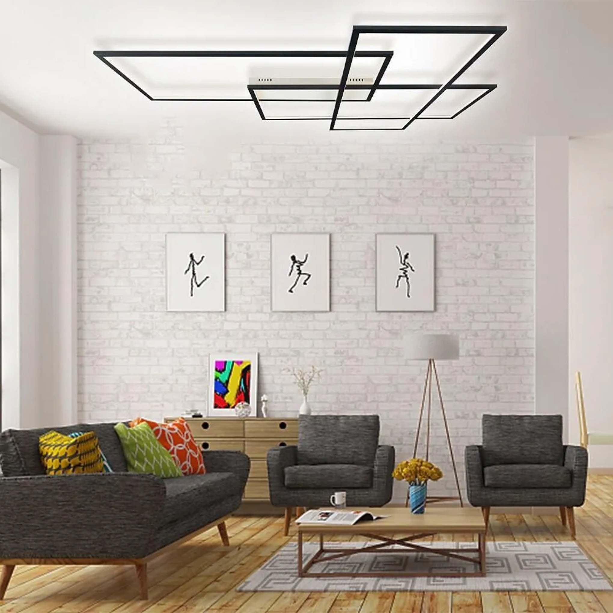 Black aluminum overlapping flush mount lighting - modern — Warm White (3000K) / Matte Black