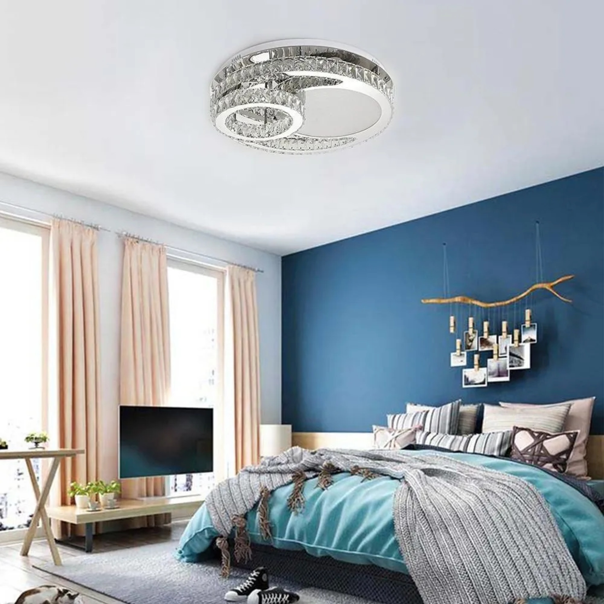 Circle overlapping flush mount lighting in crystal — 20" Diameter