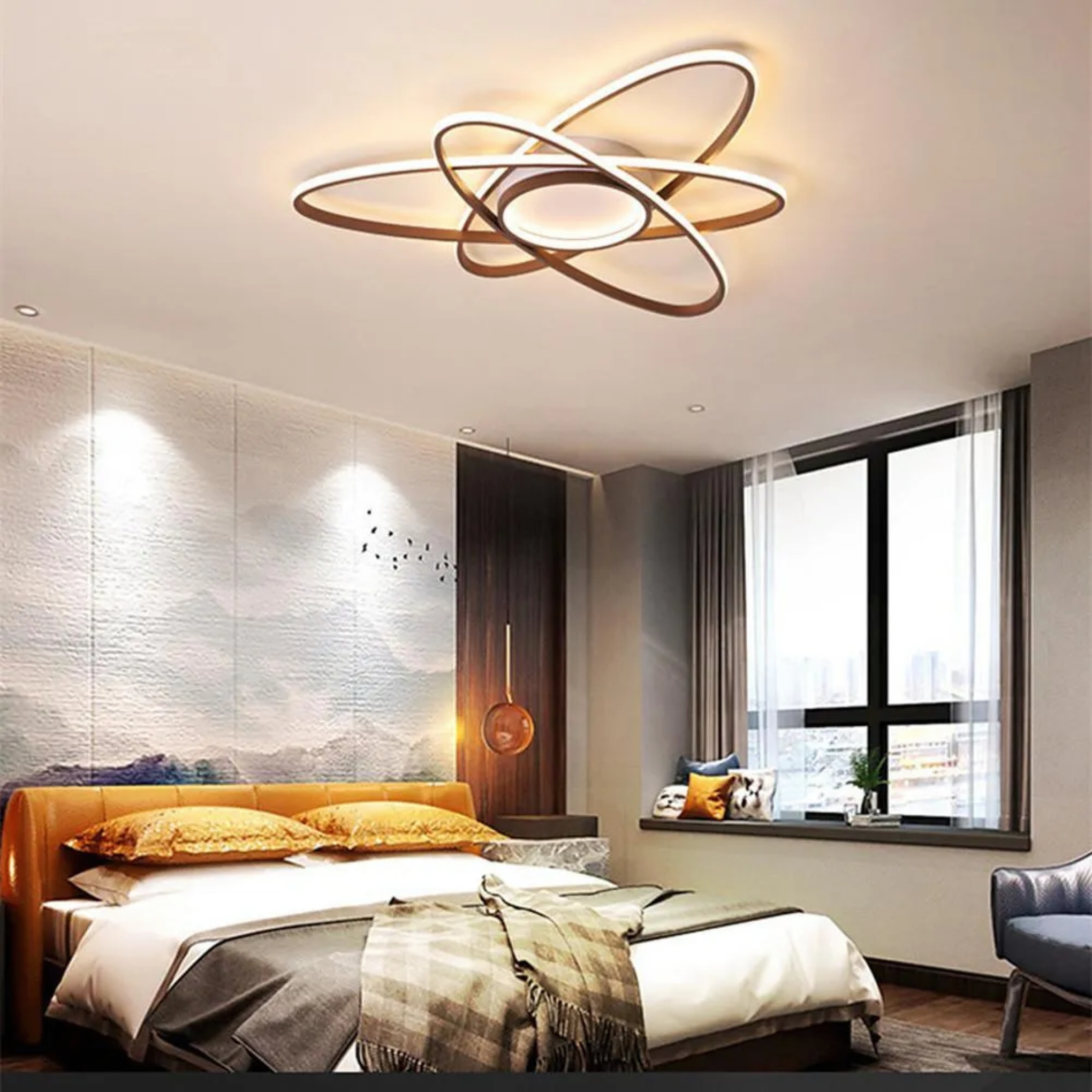 Lighom oval overlapping synthetic flush mount lighting for kitchen — Dia 24" x 2" H / Warm White (3000K)