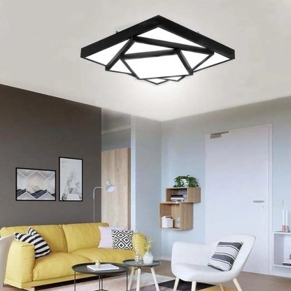 Modern square overlapping black flush mount lighting in synthetic — Warm White (3000K) / White