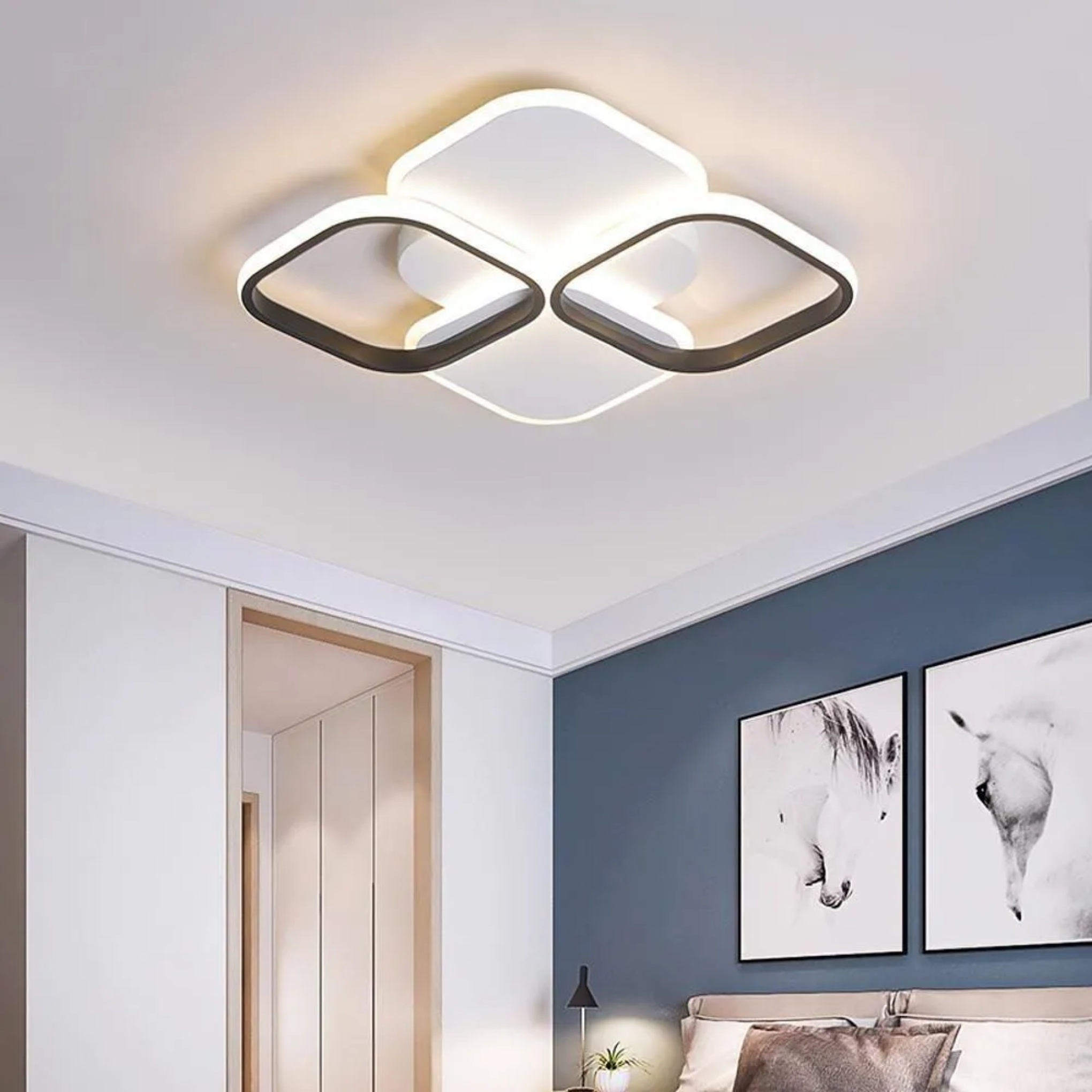 Modern overlapping square black metal flush mount lighting, Lighom — Warm White (3000K) / White
