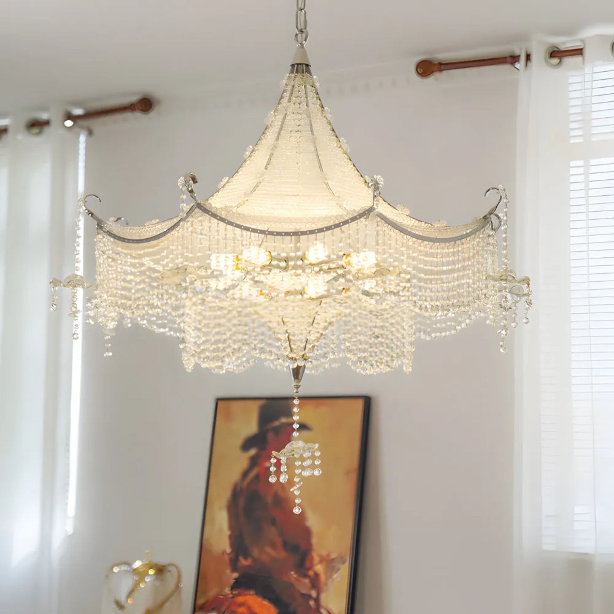 French pagoda gray crystal chandeliers — 15.7"X15.7"