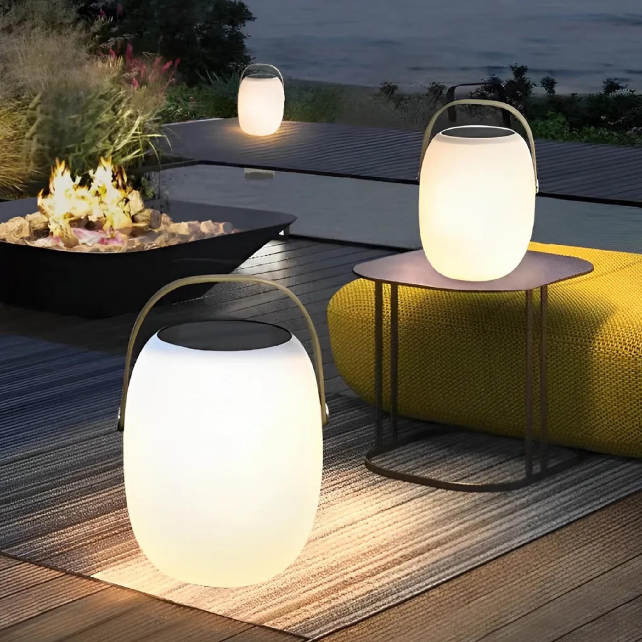 Lighom energy-saving portable wood outdoor lanterns & lamps for living room — 7.1"X10.6" / Set of 1